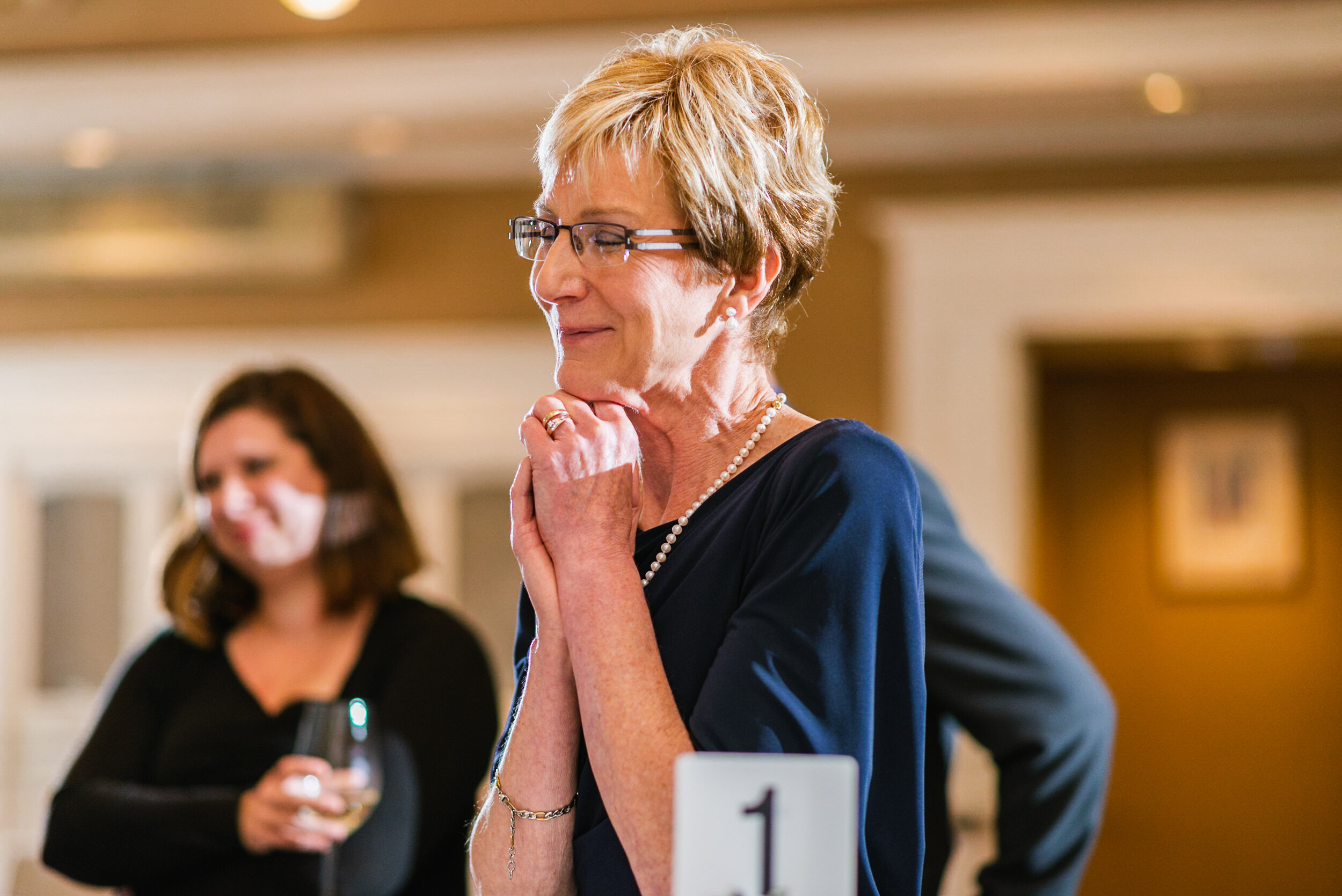 Wedding guest happy smiling at reception