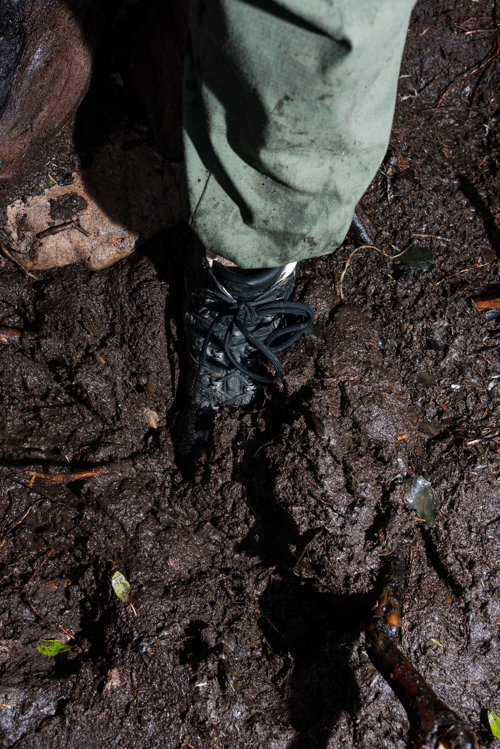 Hiking shoe in deep mud