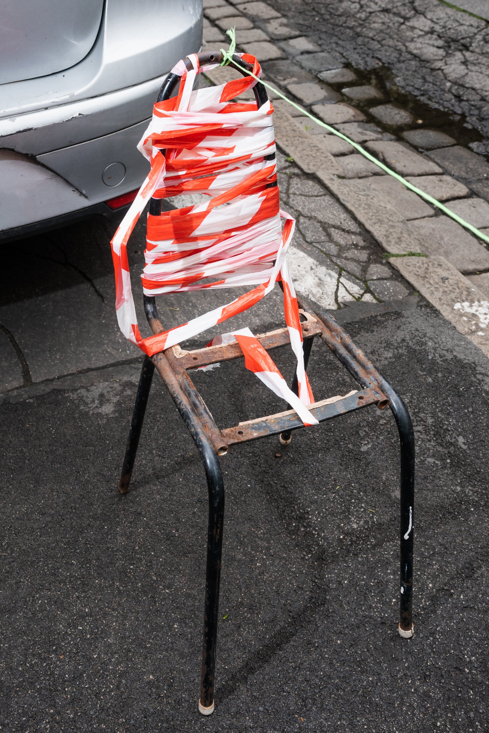 Taped up chair in Bratislava