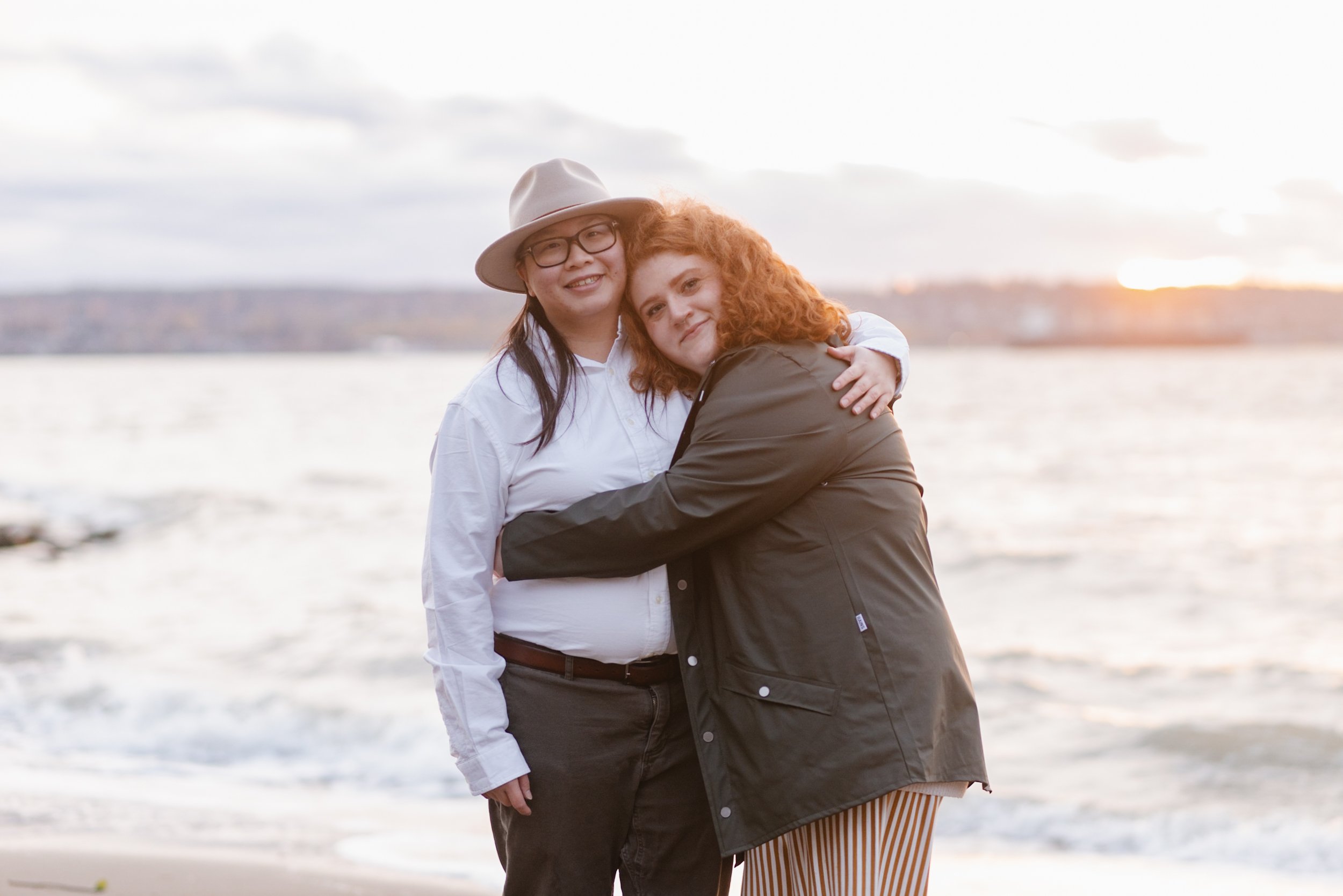 Couples portrait during sunset at Stanley Park's Second Beach