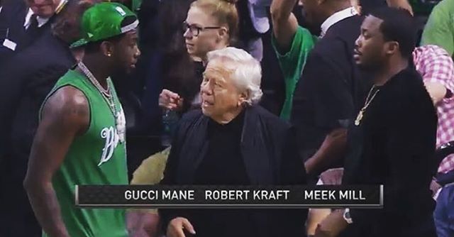Name a better trio you&rsquo;d like to see take down a #shotstick ...I&rsquo;ll wait. #freemeekmill #bobkraft #guccigang