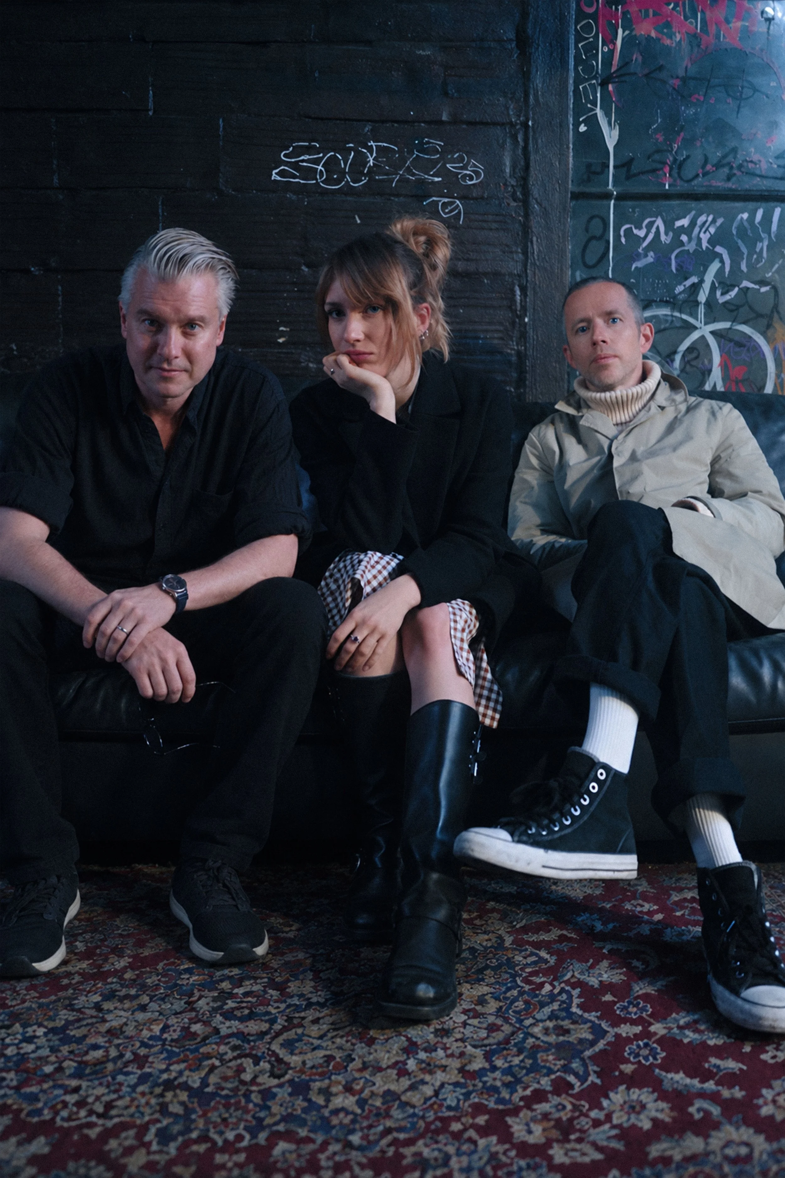 Blue Foundation band members Tobias Wilner, Bo Rande and Nina Dahlgaard Larsen backstage in Prague during their 2026 European tour.