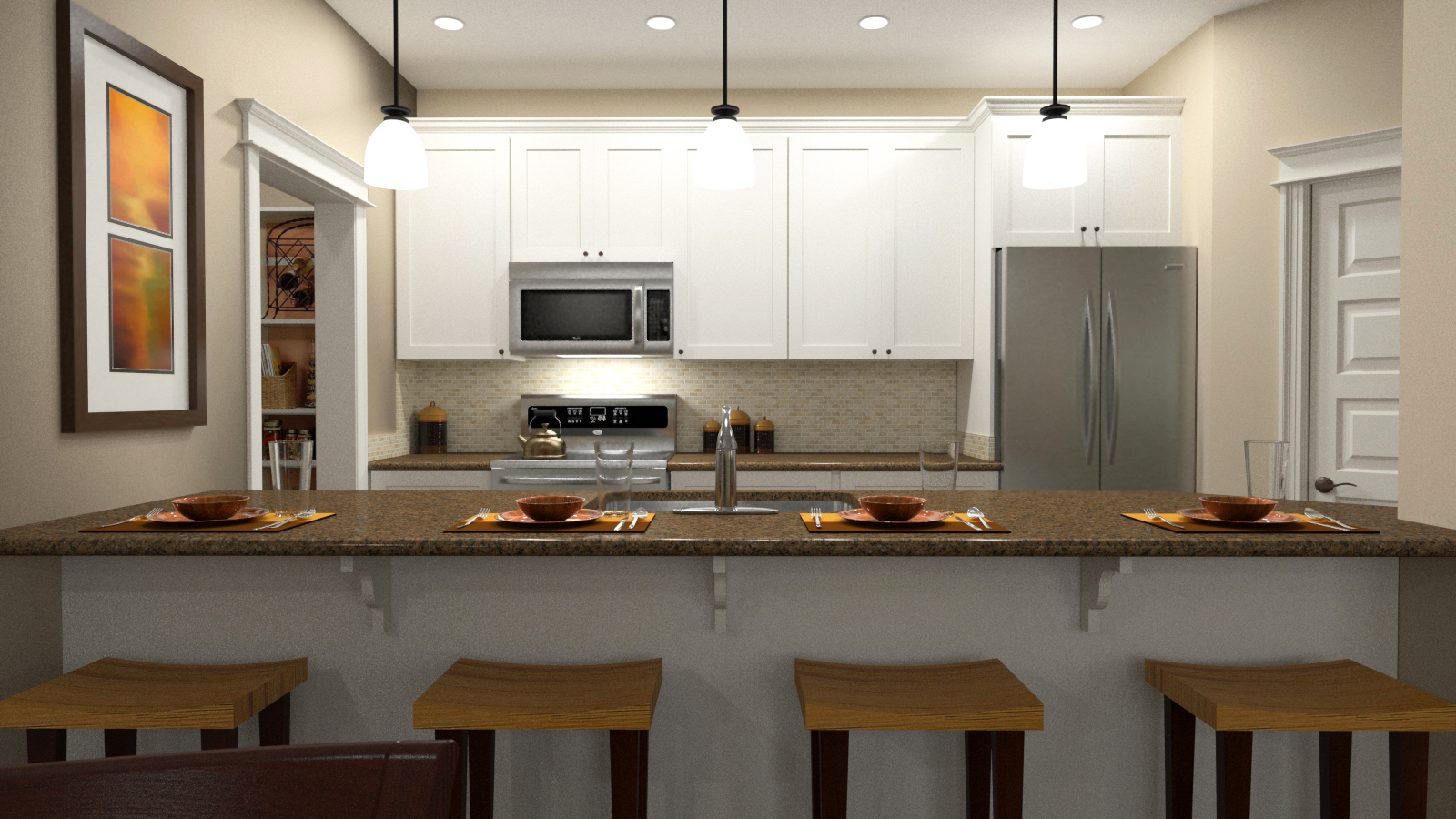 The client's blueprint was converted to a digital model. 3d appliances, COUNTERS, and cabinets were installed PER CLIENT'S SPECIFICATIONS. renderings were POSTED ON MLS AND REAL ESTATE WEBSITES to pre-sell condo units long before the construction was completed.