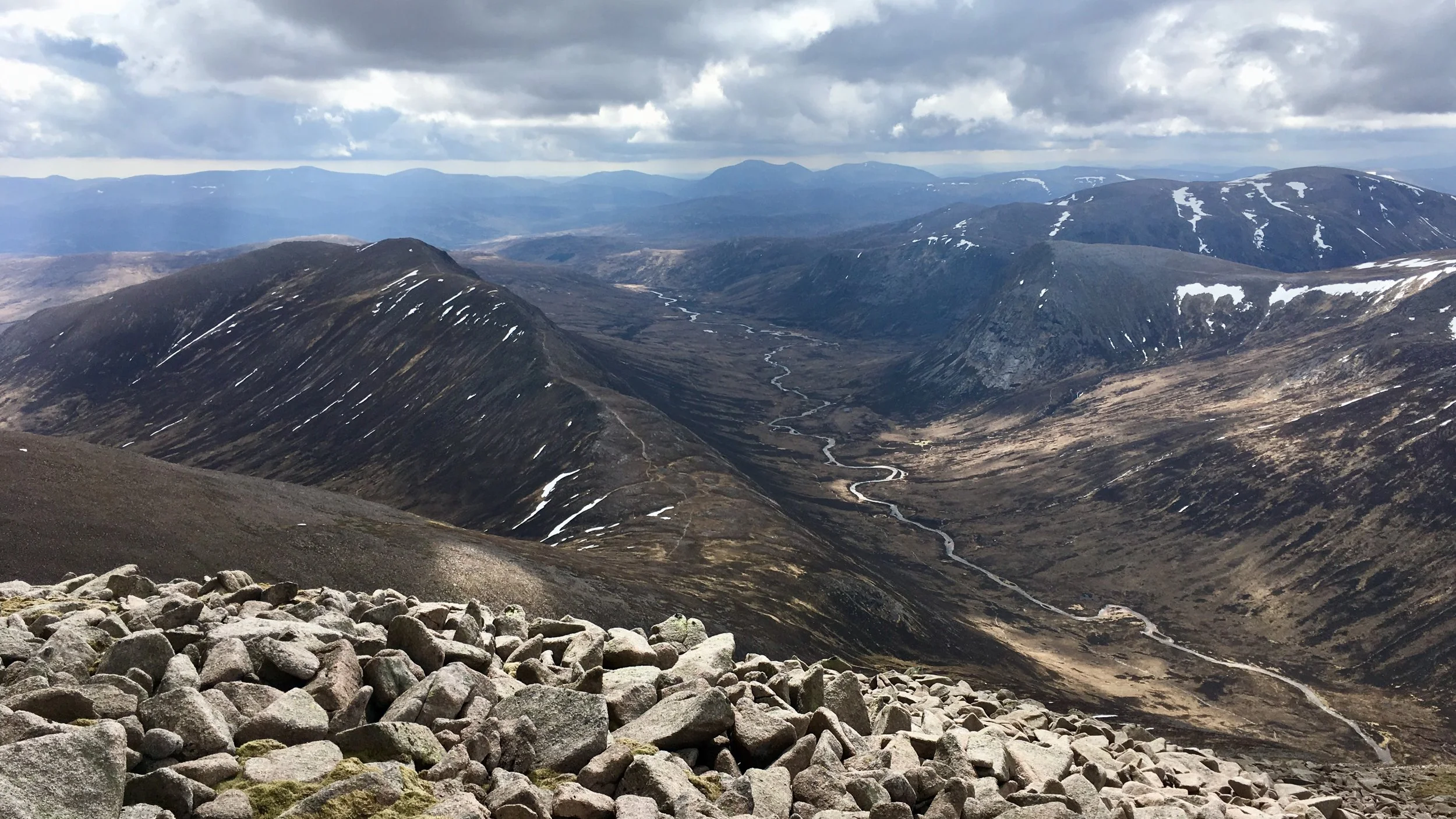 Views from Ben Macdui down in the Lairig Ghru