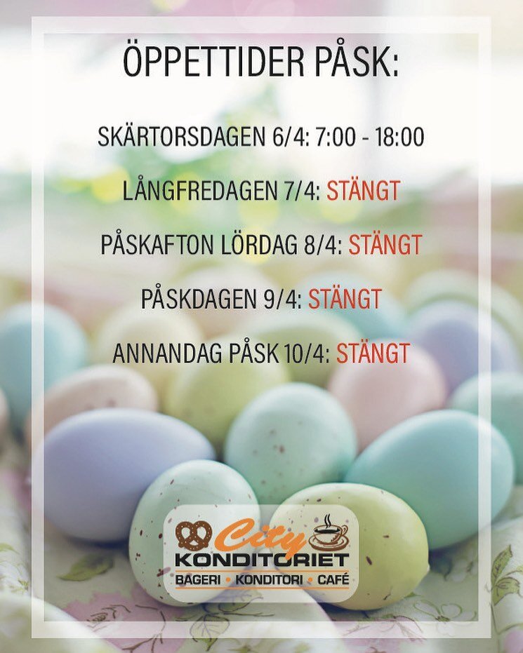 &Ouml;ppettider p&aring;sk! 🐣🍰