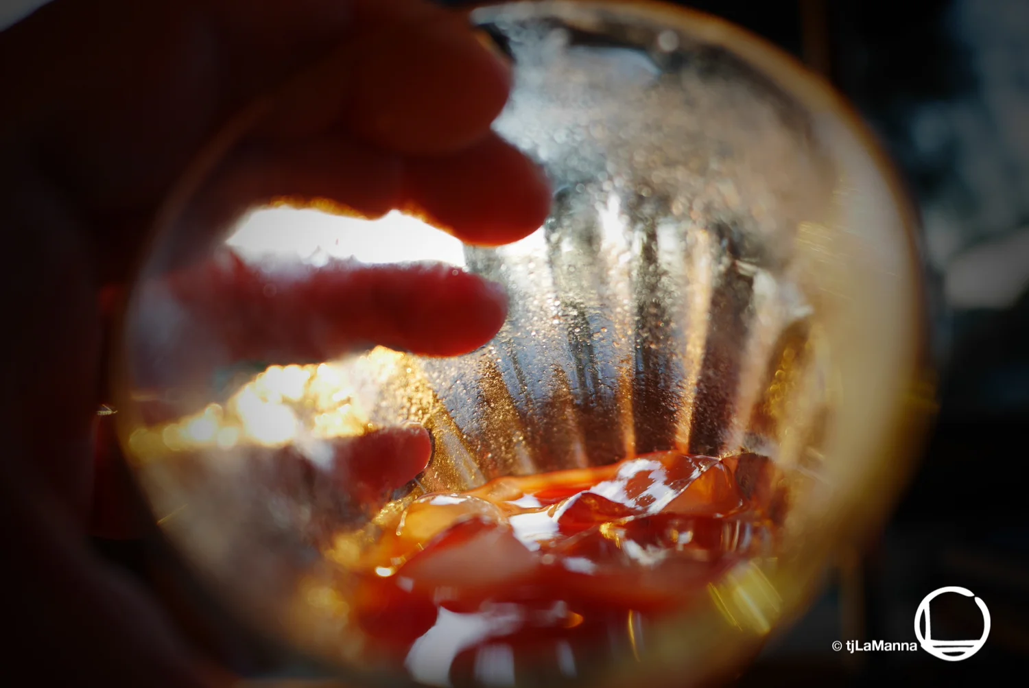 Looking straight down into the (almost) empty glass of my Bloody Mary.