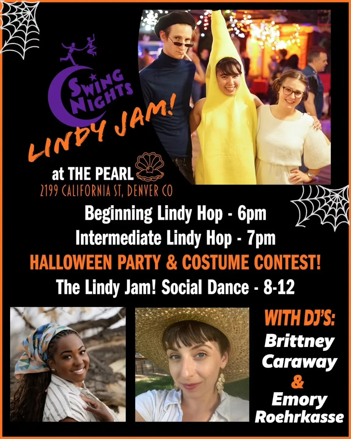 Join us TONIGHT (10/28) for LINDY JAM #184 at The Pearl! Tonight is our Halloween Party, so dig-up your best costume for a hauntingly good time of social dance, mercurial jazz melodies, and seasonal libations. Your corporeal DJ's Brittney Caraway and