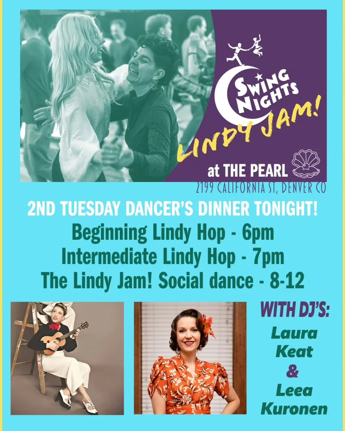 Join us TONIGHT (12/9) for LINDY JAM no. 190 at The Pearl! Swing out with DJ's Laura Keat and Leea Kuronen! Bring your own water bottle. Please stay home if you feel unwell! Be safe, have fun! 8-close, $13.

DANCER'S DINNER: The meet-up is happening 
