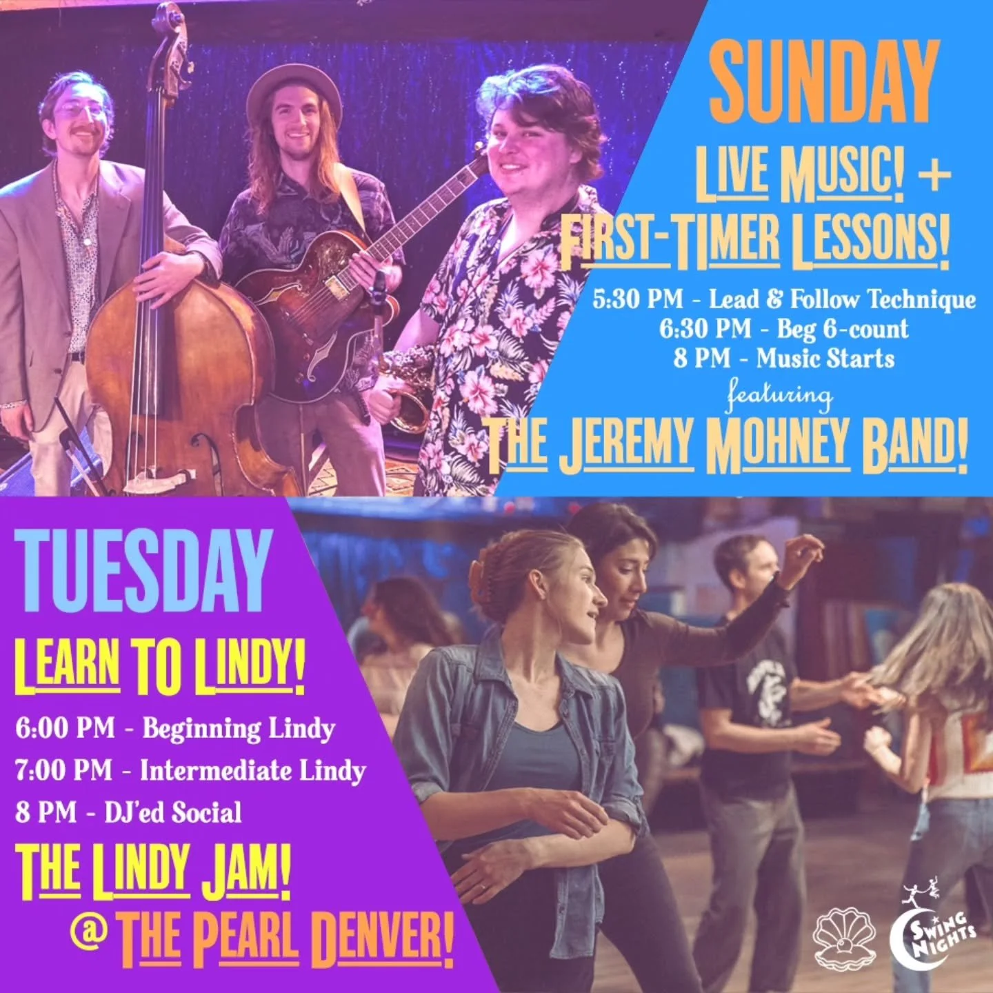 Live Music on Sunday and DJ Brittney on Tuesday! 🎉 Info below:

SUNDAY NIGHT:

Swing out every Sunday at The Pearl, formerly the Mercury Cafe, with LIVE music and dance lessons each week! Join our vibrant community!

Whether it&rsquo;s your first or