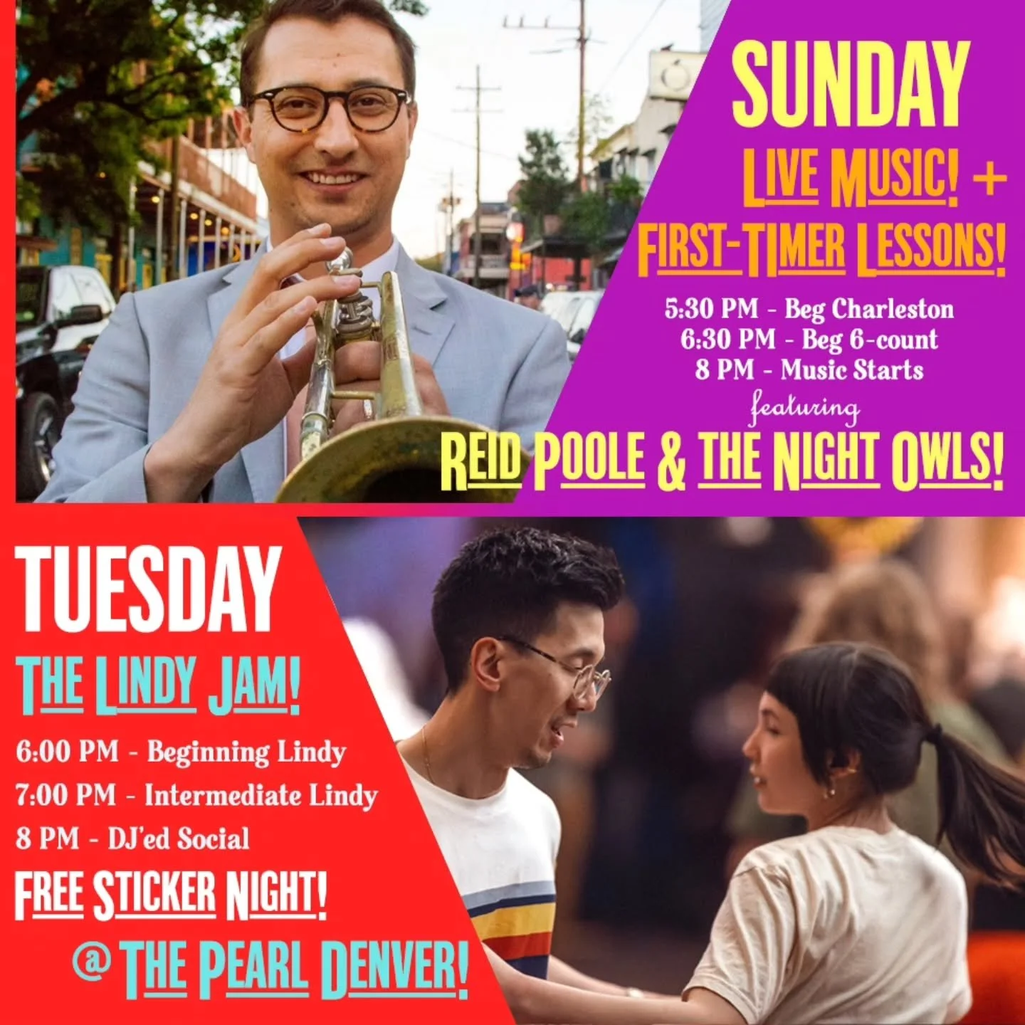 Come dance with us! Here&rsquo;s what we have coming up in the week ahead:

SUNDAY NIGHT:

Swing out every Sunday at The Pearl, formerly the Mercury Cafe, with LIVE music and dance lessons each week! Join our vibrant community!

Blending the vibrant 