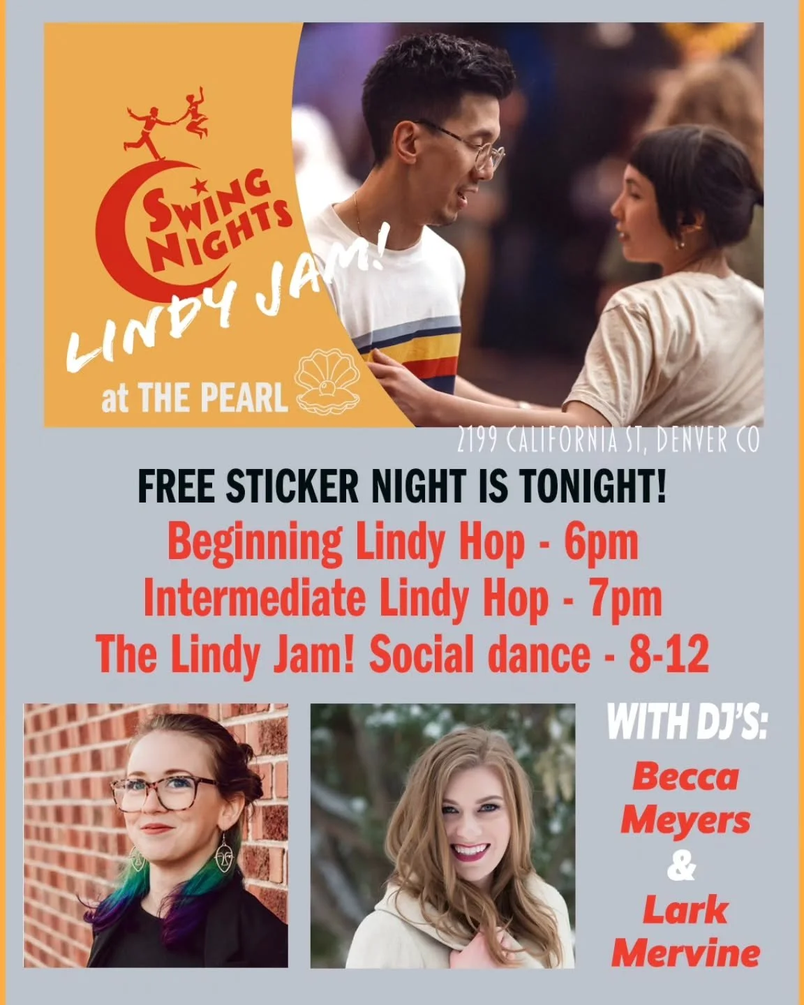 Join us TONIGHT (1/20) for LINDY JAM no. 196 and The Pearl! Swing out with DJ's Becca Meyers and Lark Mervine! Bring your own water bottle. Please stay home if you feel unwell! Be safe, have fun! 8-close, $13.

It's week 3 of our progressive Lindy Ho