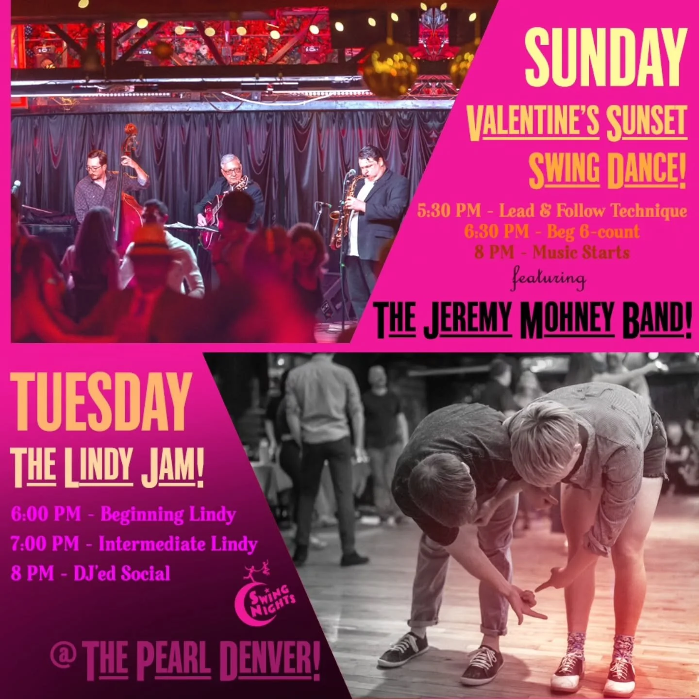 Let's Dance! Here's what we have in the week ahead:

SUNDAY

Can't get enough of Valentine's? Spend another weekend celebrating your favorite people with dance lessons + LIVE music! For over a decade, Jeremy Mohney has led one of Colorado's most popu