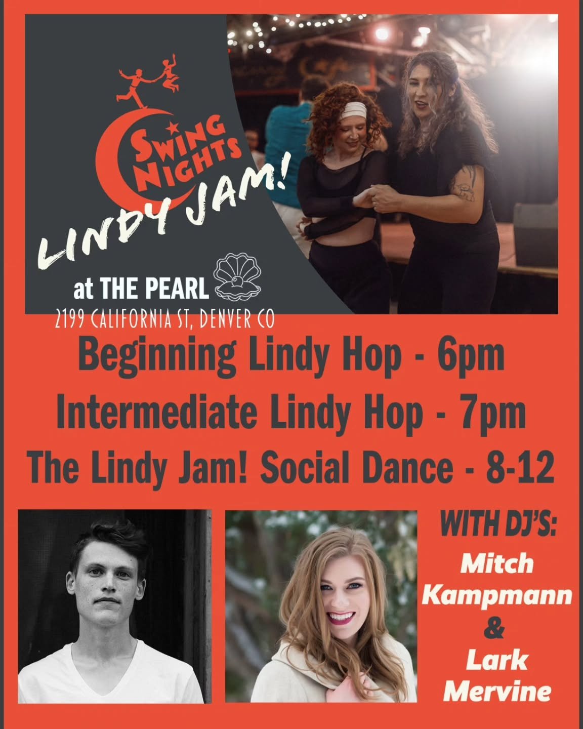 Join us TONIGHT (4/14) for LINDY JAM no. 208 at The Pearl! Swing out with DJ's Mitch Kampmann &amp; Lark Mervine + a special performance at 10 pm by the Colorado School of Mine's Sliderulers! Bring your own emptied water bottle, and bags are screened