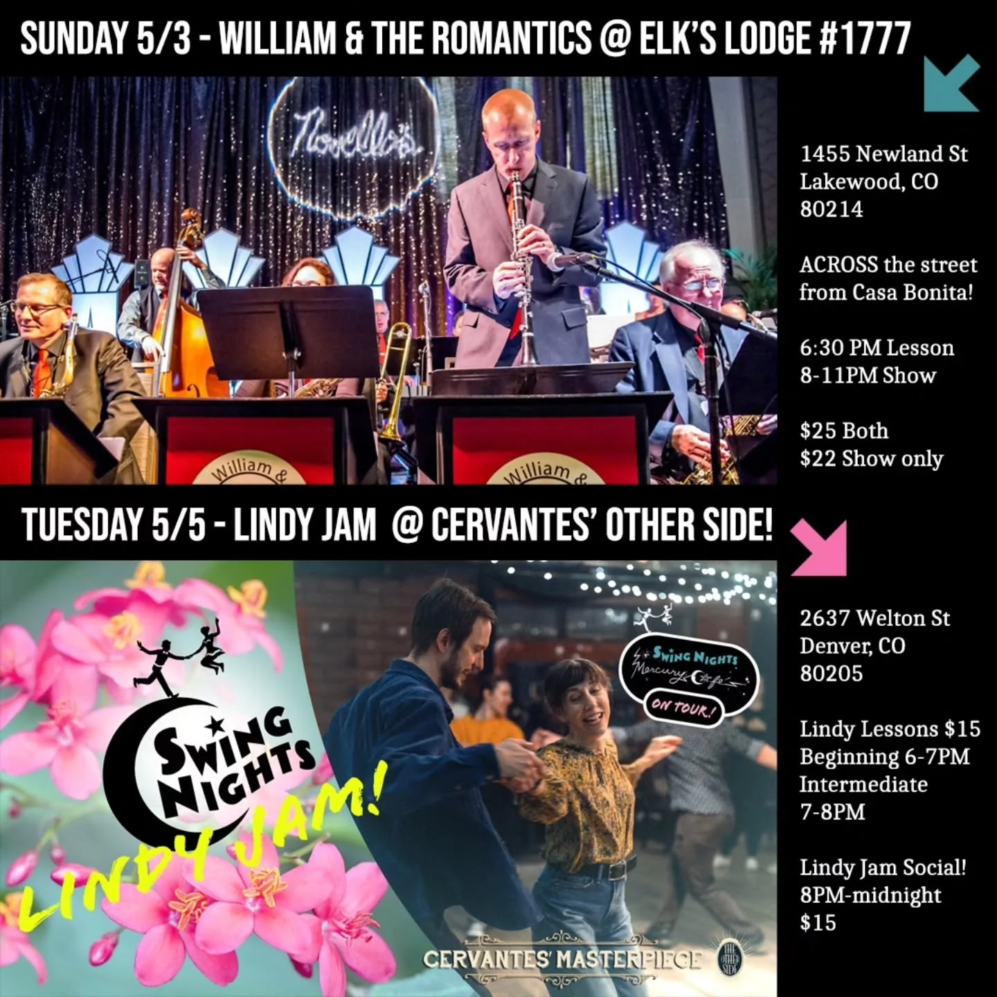 Let everyone know where the tour is headed this week! THANK YOU!

SUNDAY:

William and the Romantics is hitting the road. First Sunday swing, new location, this Sunday only!

For 15 years, William and the Romantics has played the first Sunday of ever