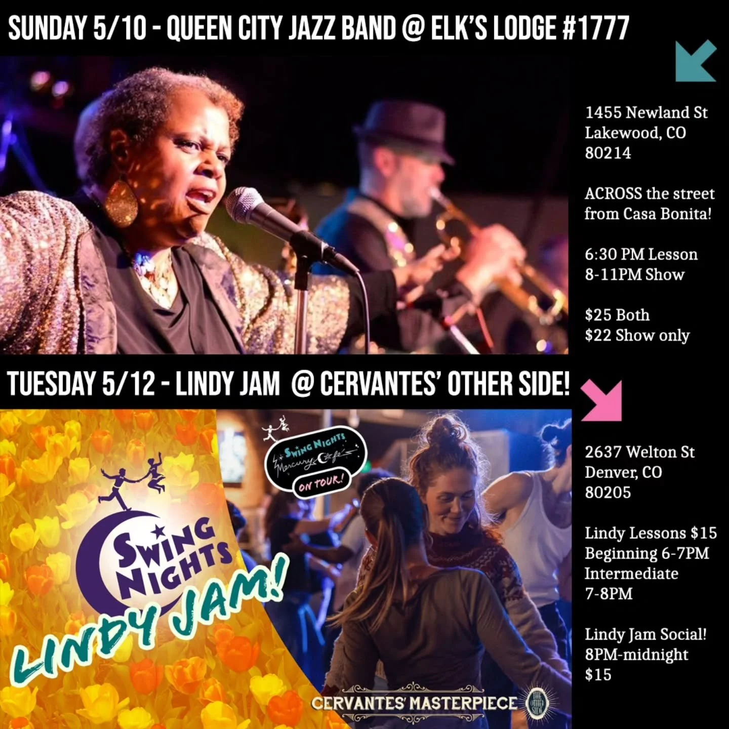 We're at the same FUN venues as last week for the week ahead, but switching it up NEXT week! See you at the dances, thanks for your continued support, and help us spread the word!

SUNDAY:

Queen City Jazz Band is hitting the road. Second Sunday swin