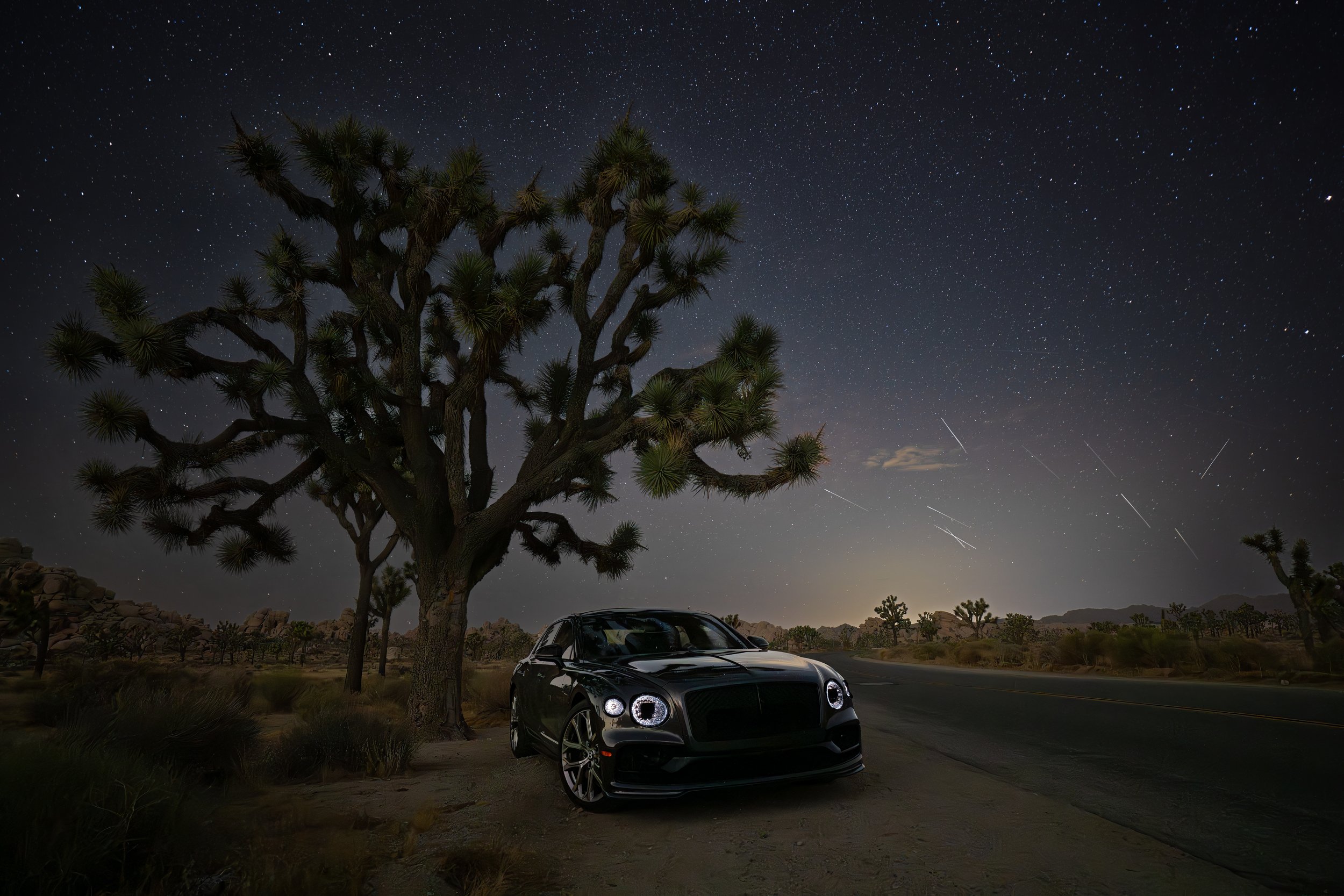 Bentley Flying Spur, with the Perseids in Joshua Tree