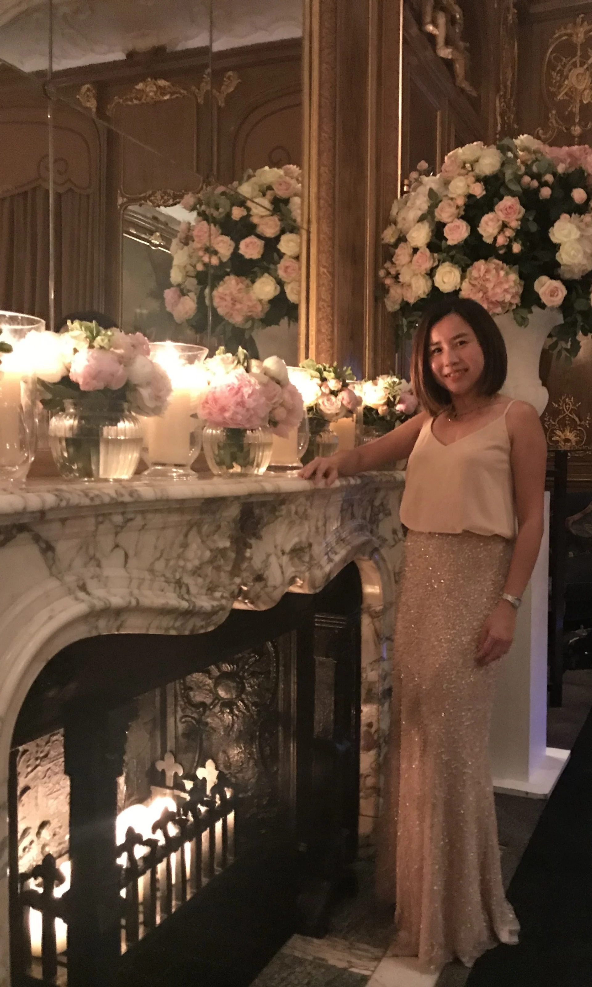 Ada wearing the Lyra Encrusted with the Kyla Camisole as a wedding guest.
