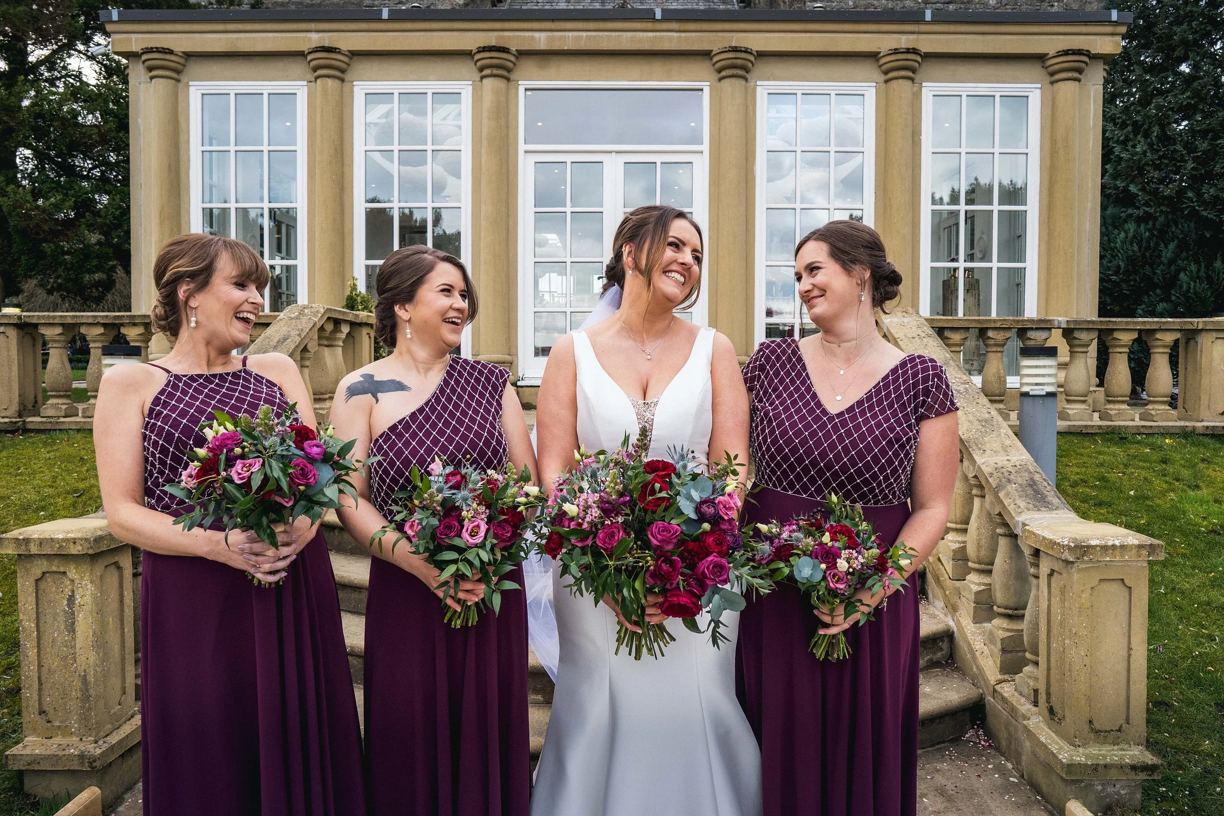 A different neckline to suit each of Sarah’s Bridesmaids by - Andy Hudson Photography