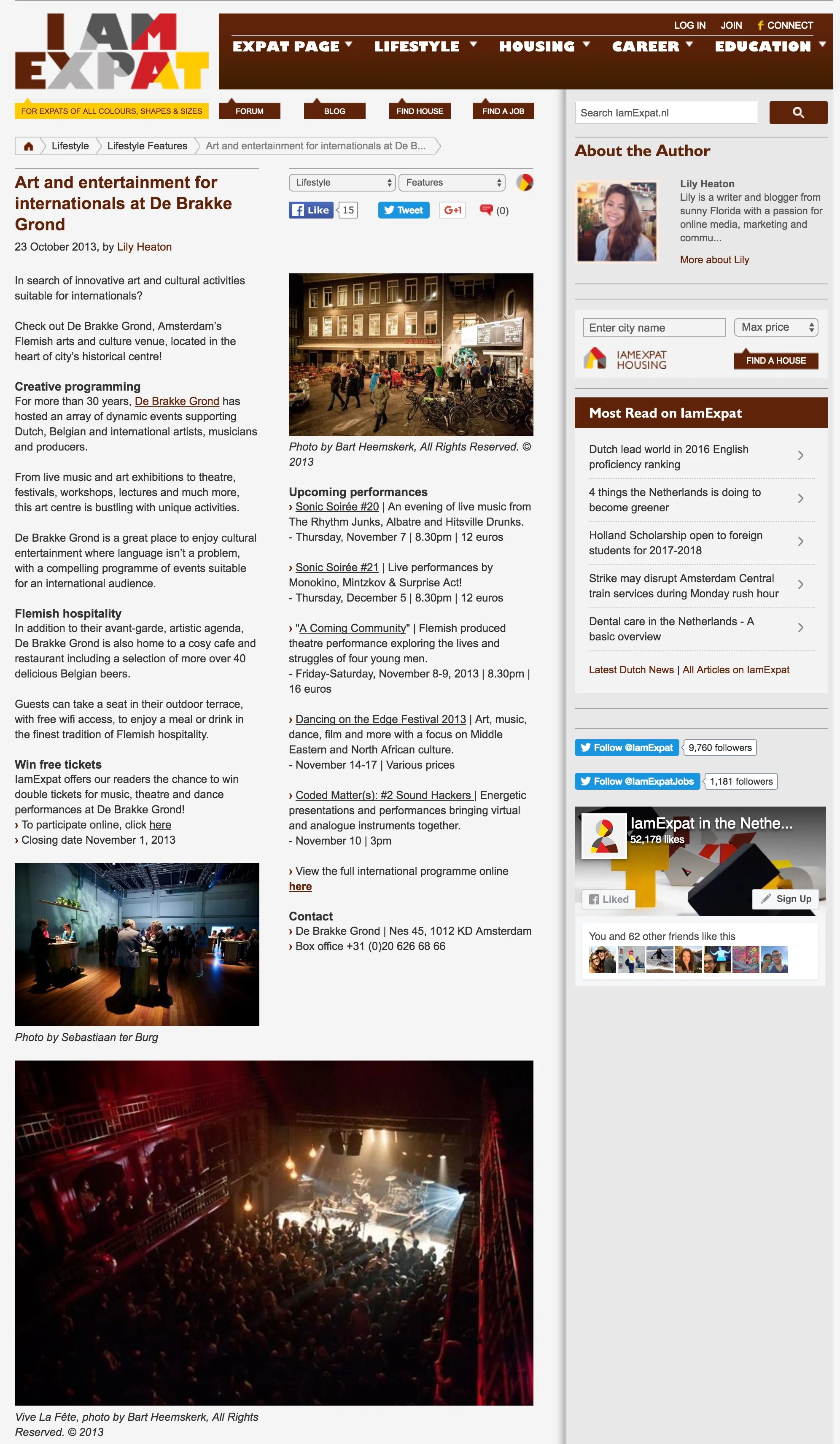 Art and entertainment for internationals at De Brakke Grond