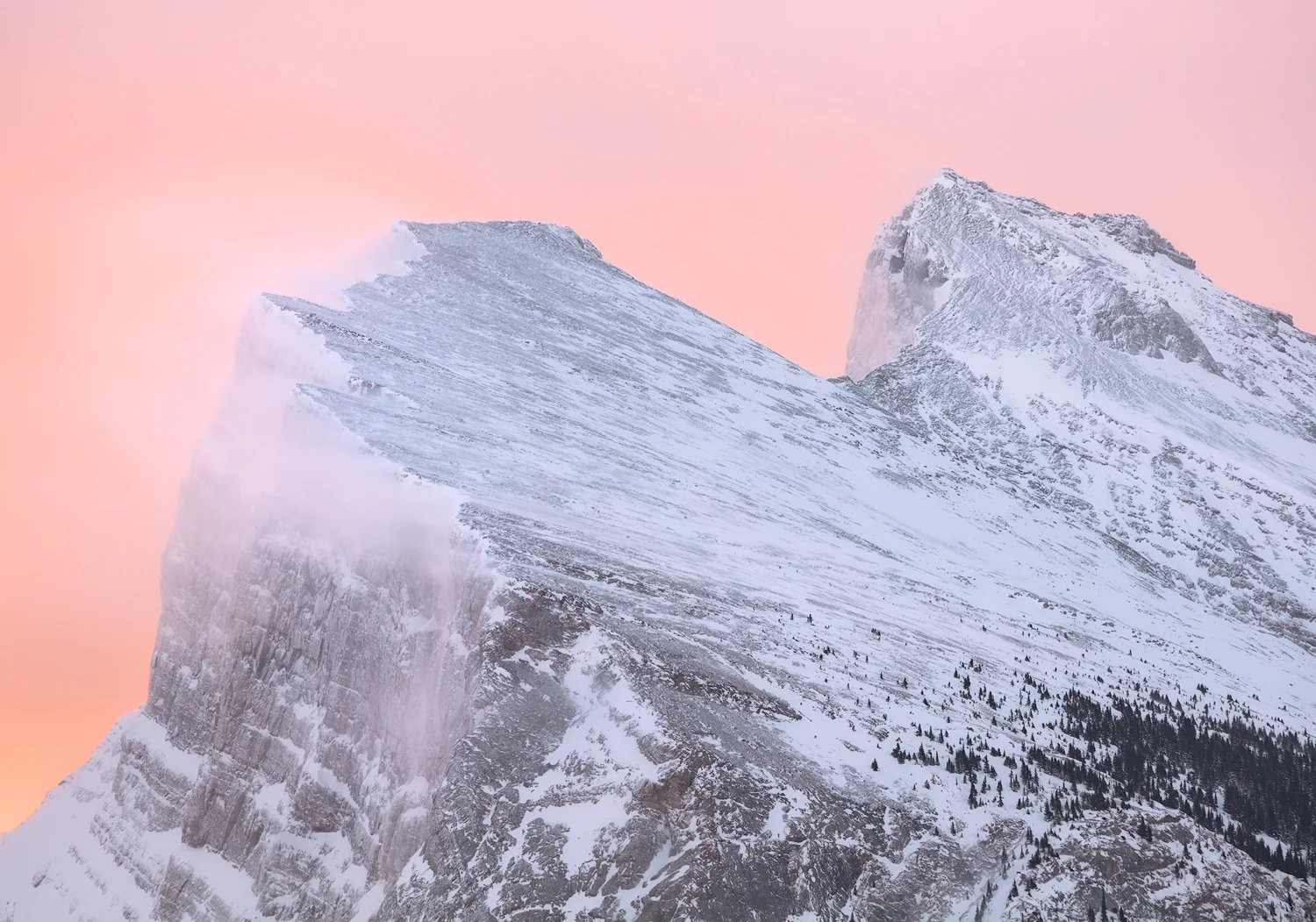 Snow Streamers, Mount Rundle, A windy dawn on Mount Rundle, near Banff (February 10, 2017)