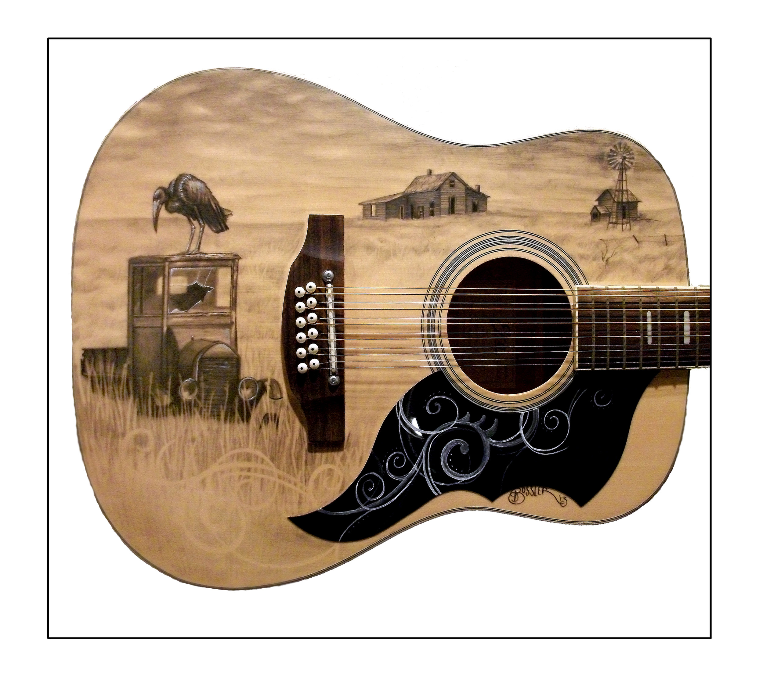 graphite and charcoal on guitar Done for Nomad Music Experience