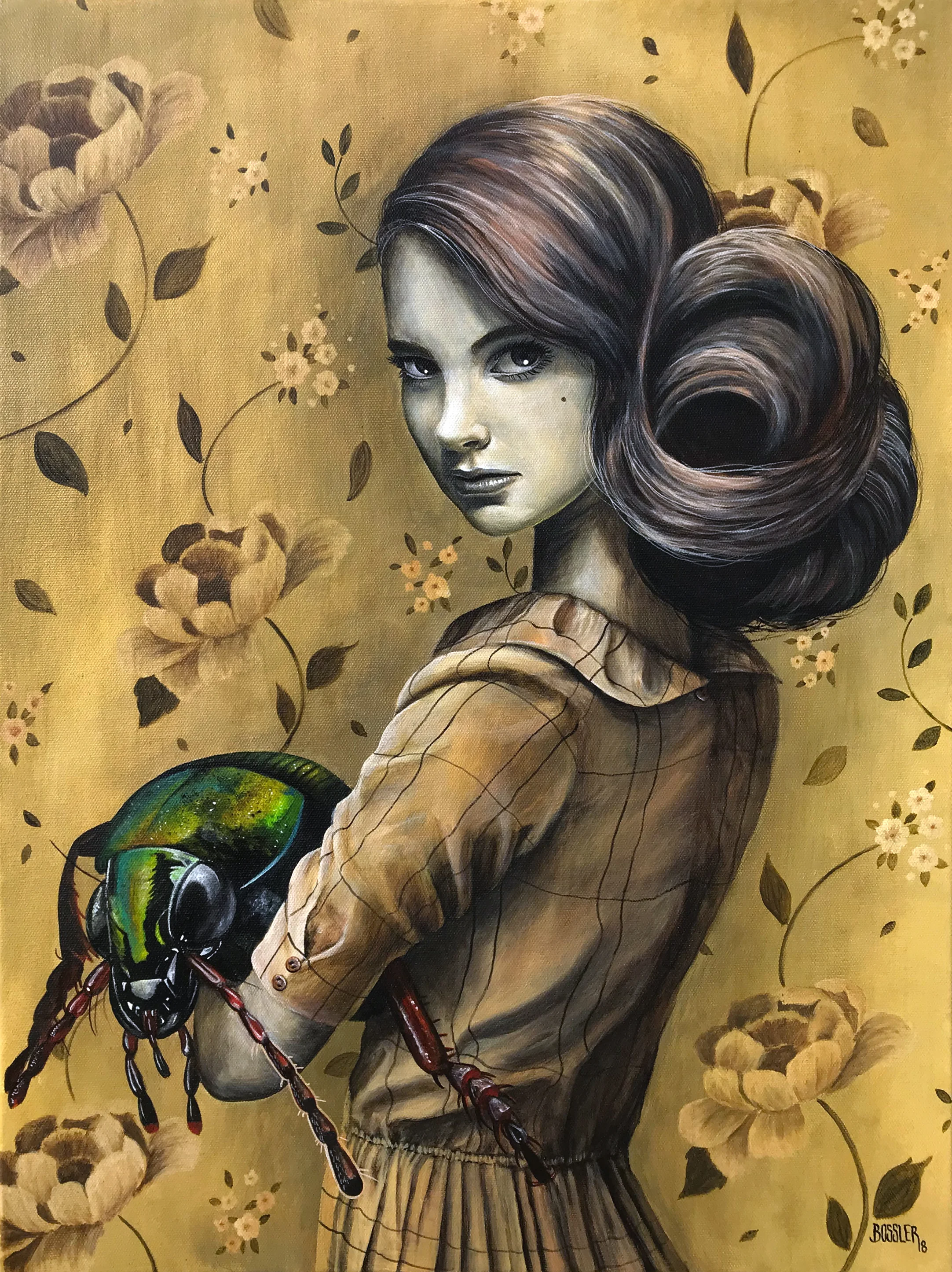 Portrait of a girl with her pet beetle