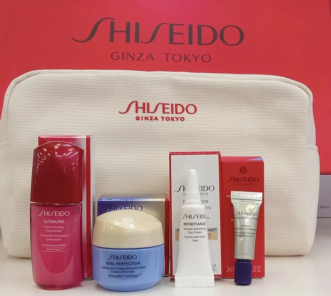New Shiseido gift arrived! 

Over$75 of Shiseido products you'll get free gift 🎁 Ultimune, Vital perfection face cream, 
Benefice wrinkle smoothing eye cream and intensive wrinkle spot treatment!