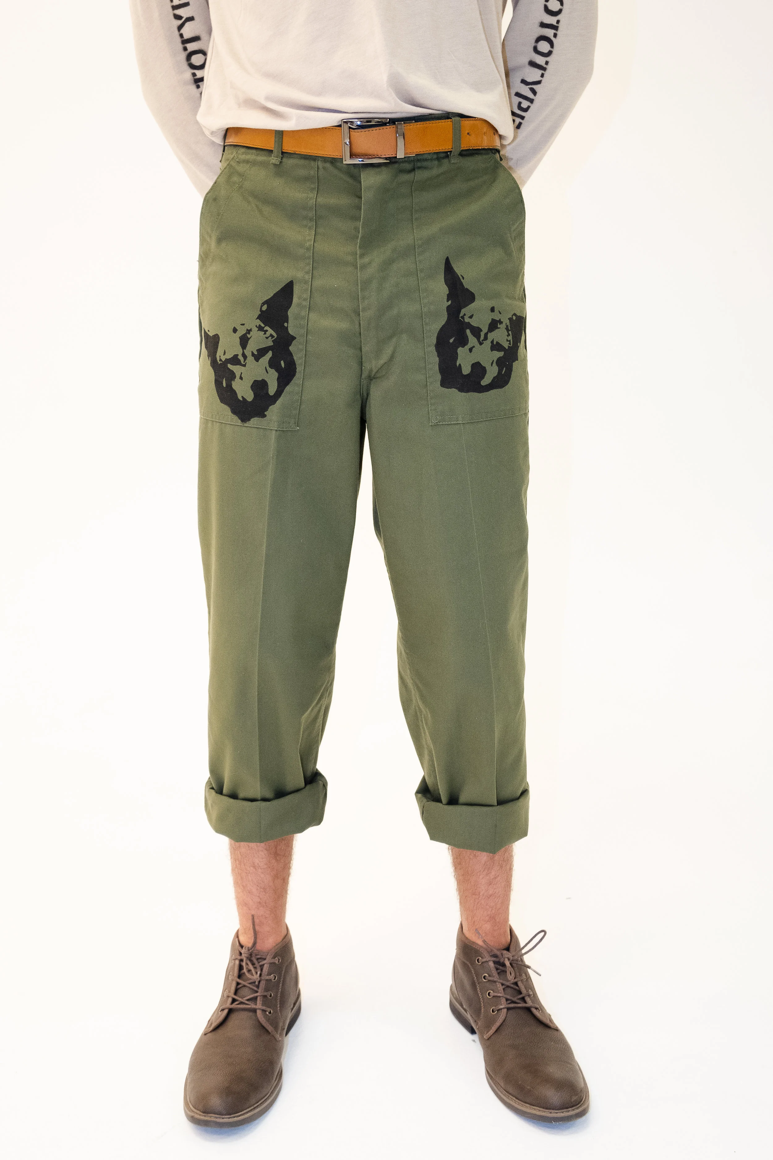 SCREEN PRINTED MILITARY TROUSERS