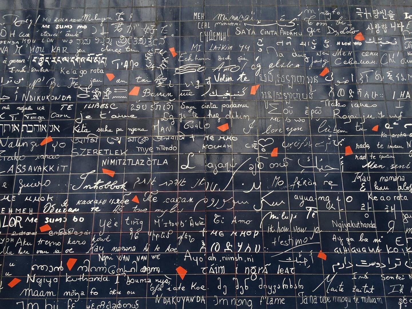 A quick snapshot I took of the I Love You wall in Montmartre popped up in my fb memories today. This piece was made by Fr&eacute;d&eacute;ric Baron and Claire Kito, and features over 250 languages saying versions of &ldquo;I love you&rdquo;. I think 