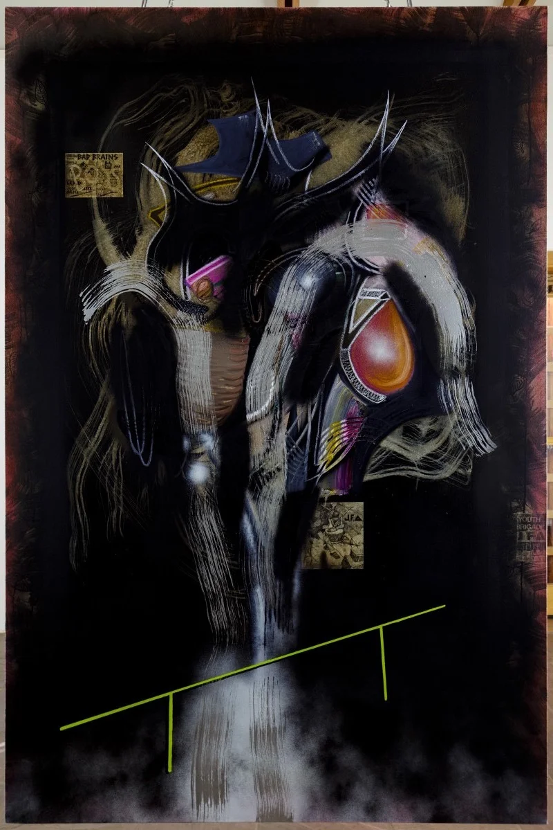 SpiritOfTheBadboy oil, enamel, ink & collage on canvas 48 x 72 2016