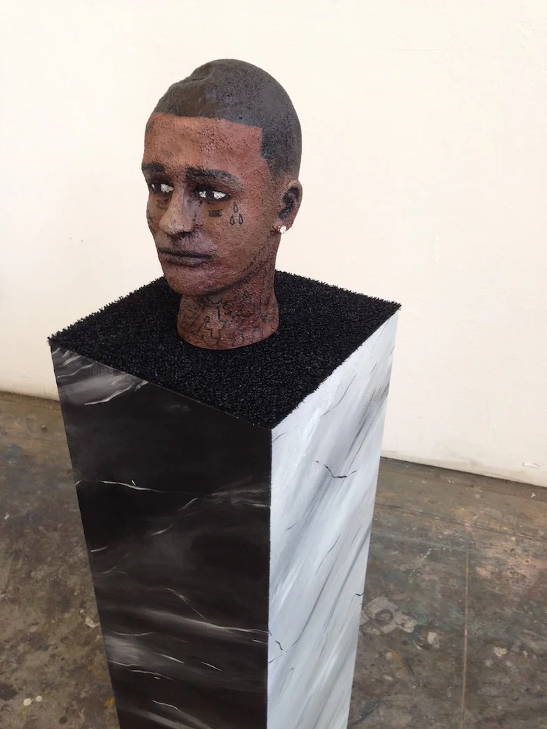 “i might be” acrylic, spray, enamel, jewelry, astroturf, wood, & styrofoam 12 x 12 x 53 2014