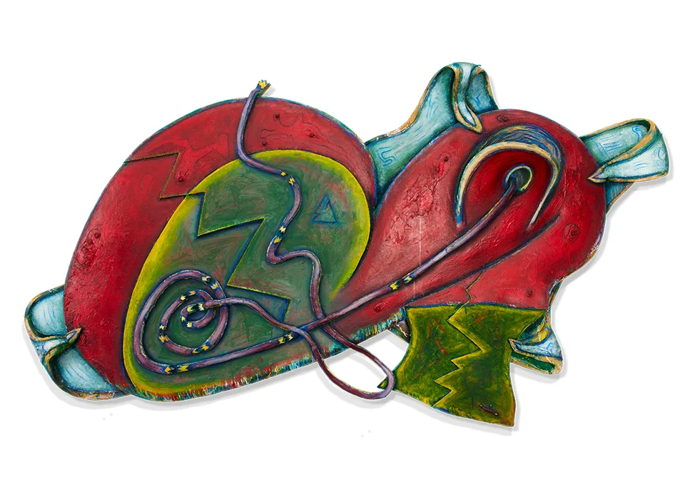 Elizabeth Murray, “Duck / Wabbit,” 1992, Oil on canvas, 84 x 140 x 12 in. (213.4 x 355.6 x 30.5 cm) Collection of the Murray-Holman Family Trust, New York