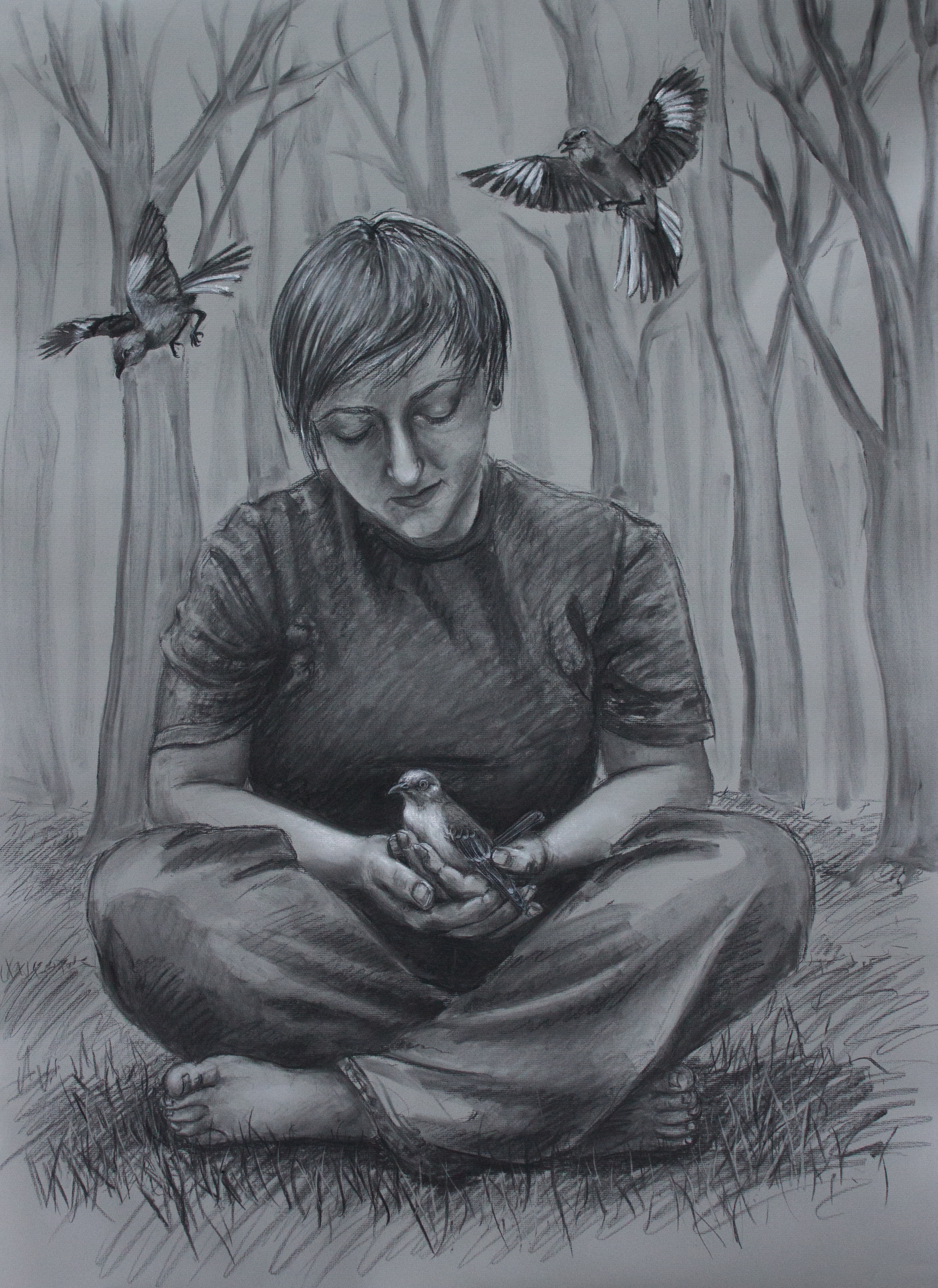 "Self Portrait with Mockingbirds." - Lifesize; 5 ft tall.