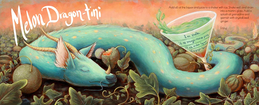 "Melon Dragon Martini," Acrylic, 16x7"