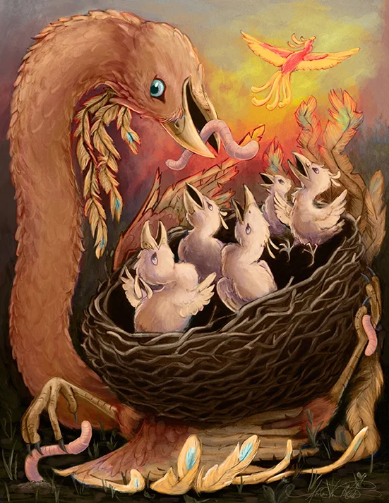 "Japan's Working Mothers." Acrylic and digital, 8x10"