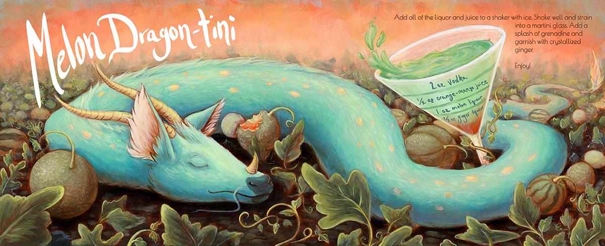"Melon Dragon Martini," Acrylic, 17.5x7"
