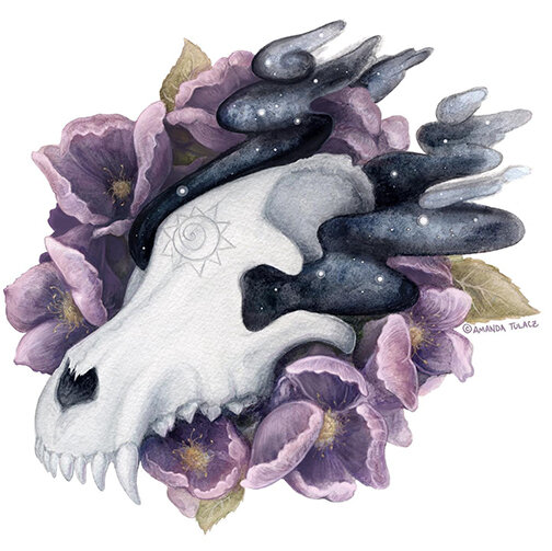 "Tranquilty." Watercolor and digital, 8x8"
