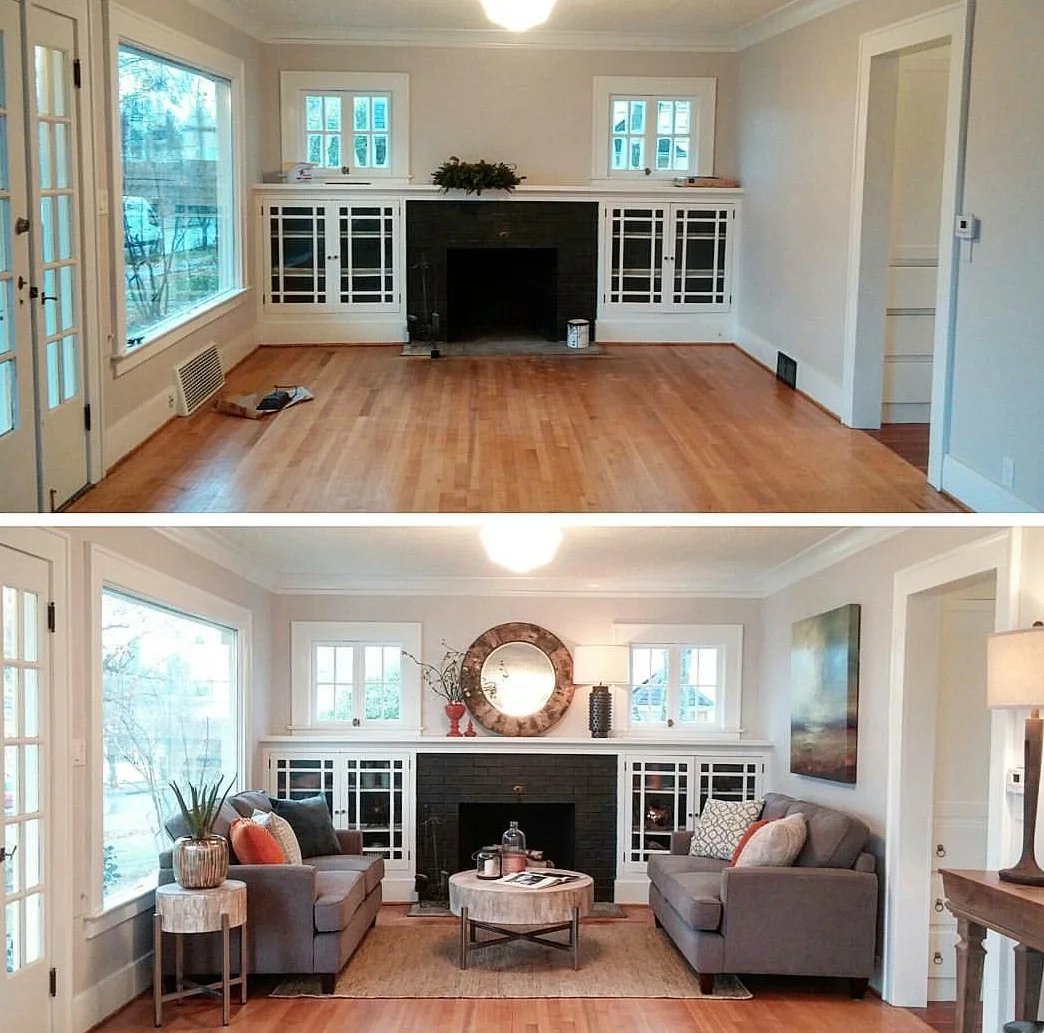 A before and after of a home I staged in Portland OR featured on the DIY channel show First Time Flippers