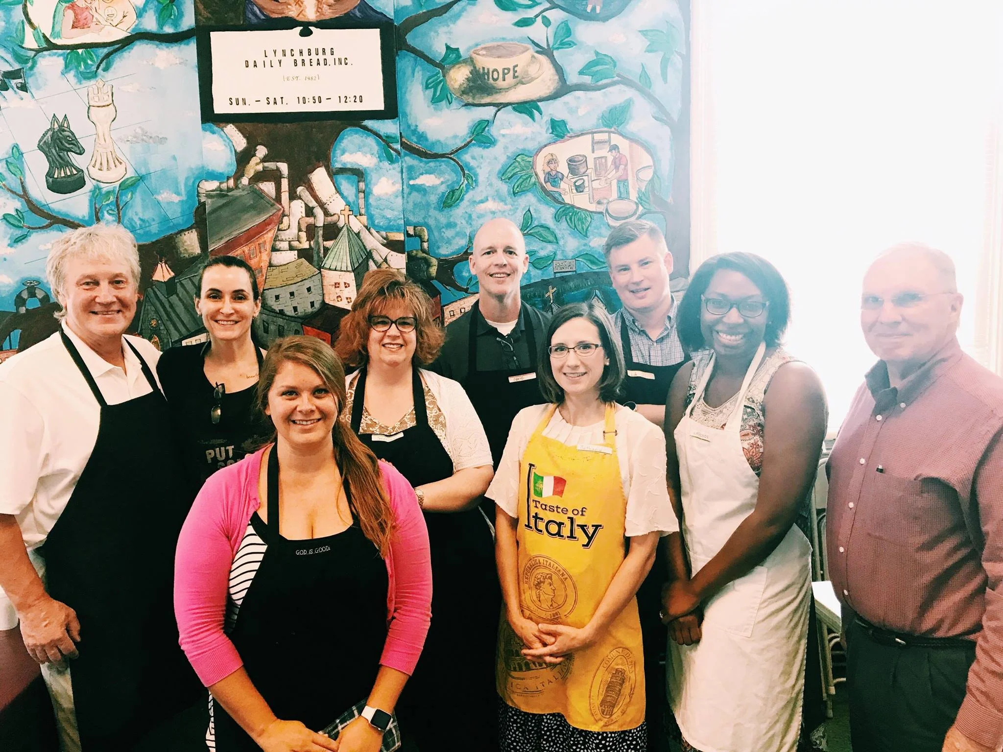 Great mix of members at the quarterly visit to Lynchburg Daily Bread to serve food to hungry in the City of Lynchburg. Club charter members serving alongside members less than 4 months old. 
