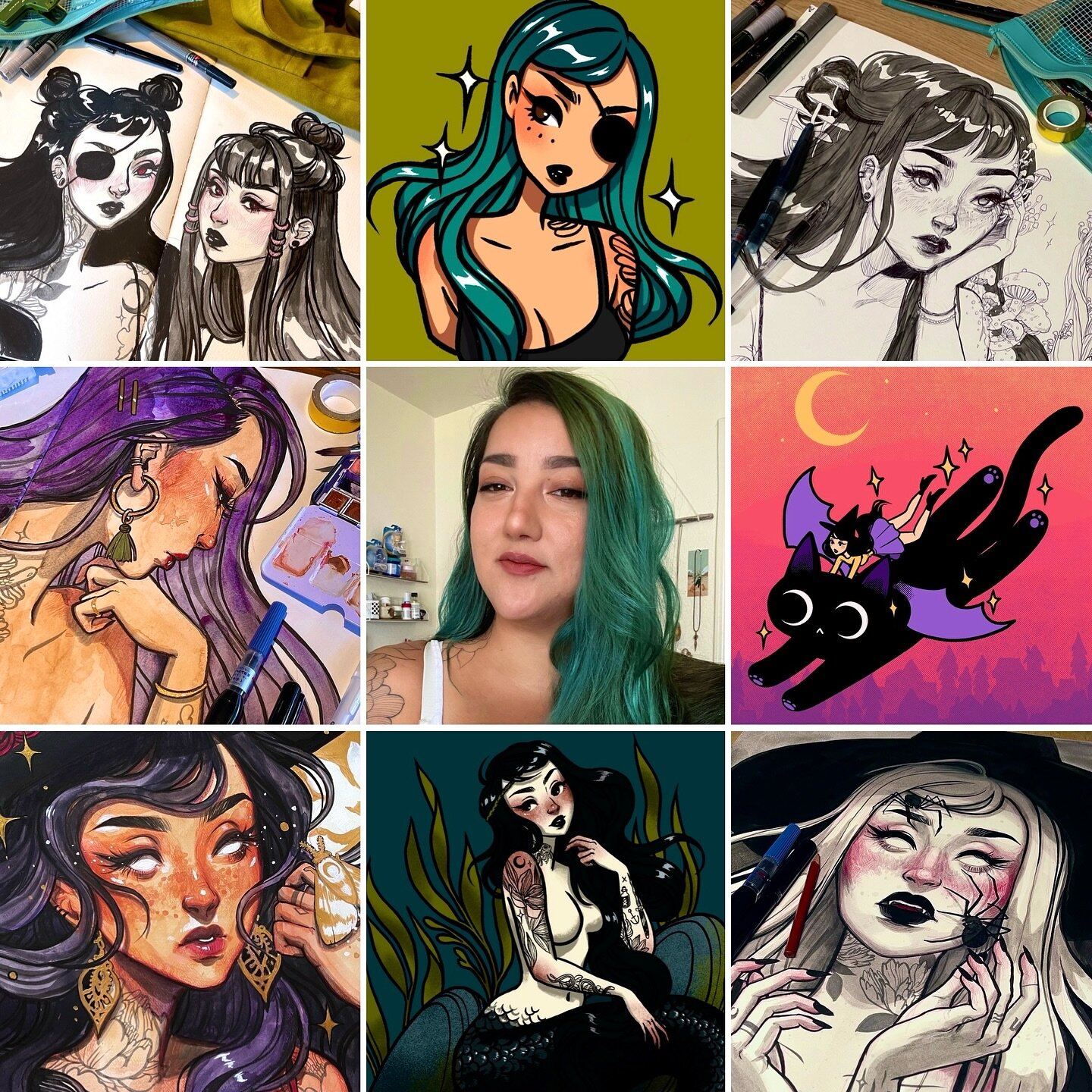 2023's #artvsartist including a cartoon drawing of me😘 these are my favorites from this year🌟i've been sketchbooking a lot more and going back to b&amp;w ink origins📒🖊️