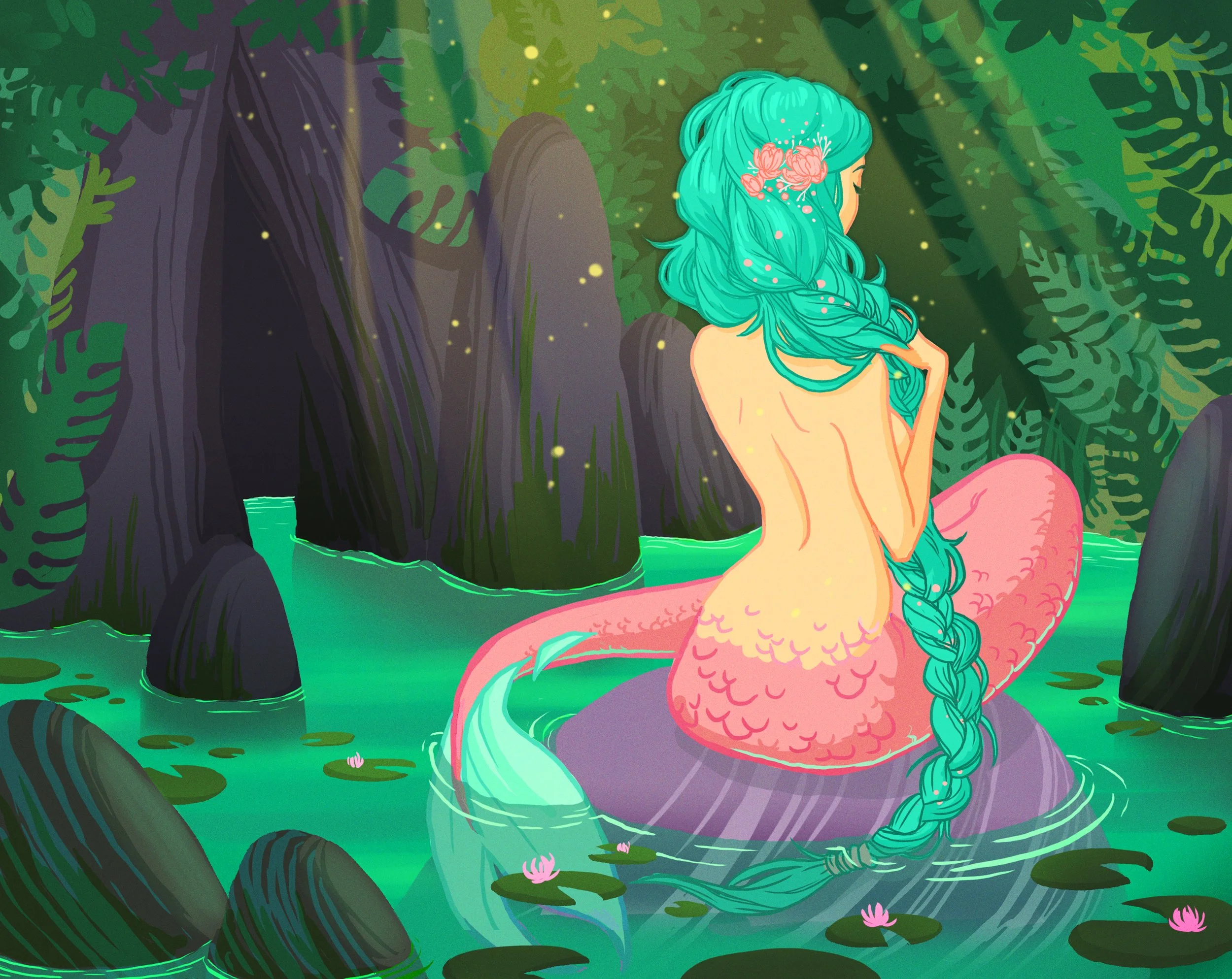 Teal Mermaid Pond Print