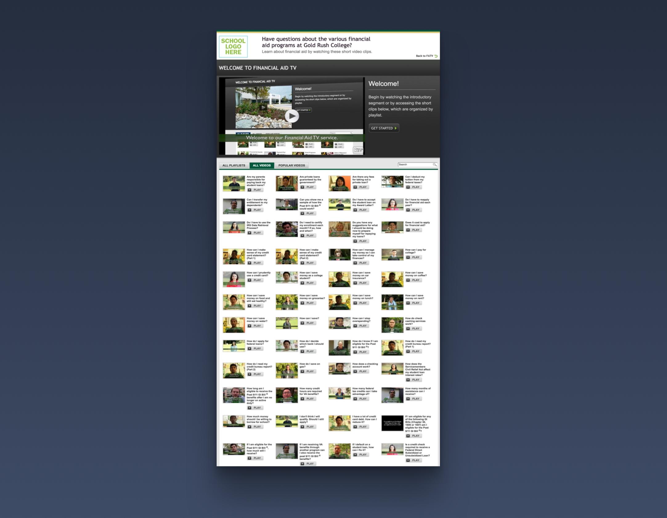 Financial Aid TV portal before the redesign. 