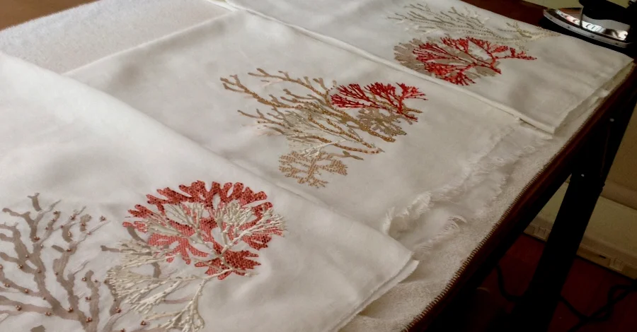 Custom Embroidered and Beaded Roman Shades