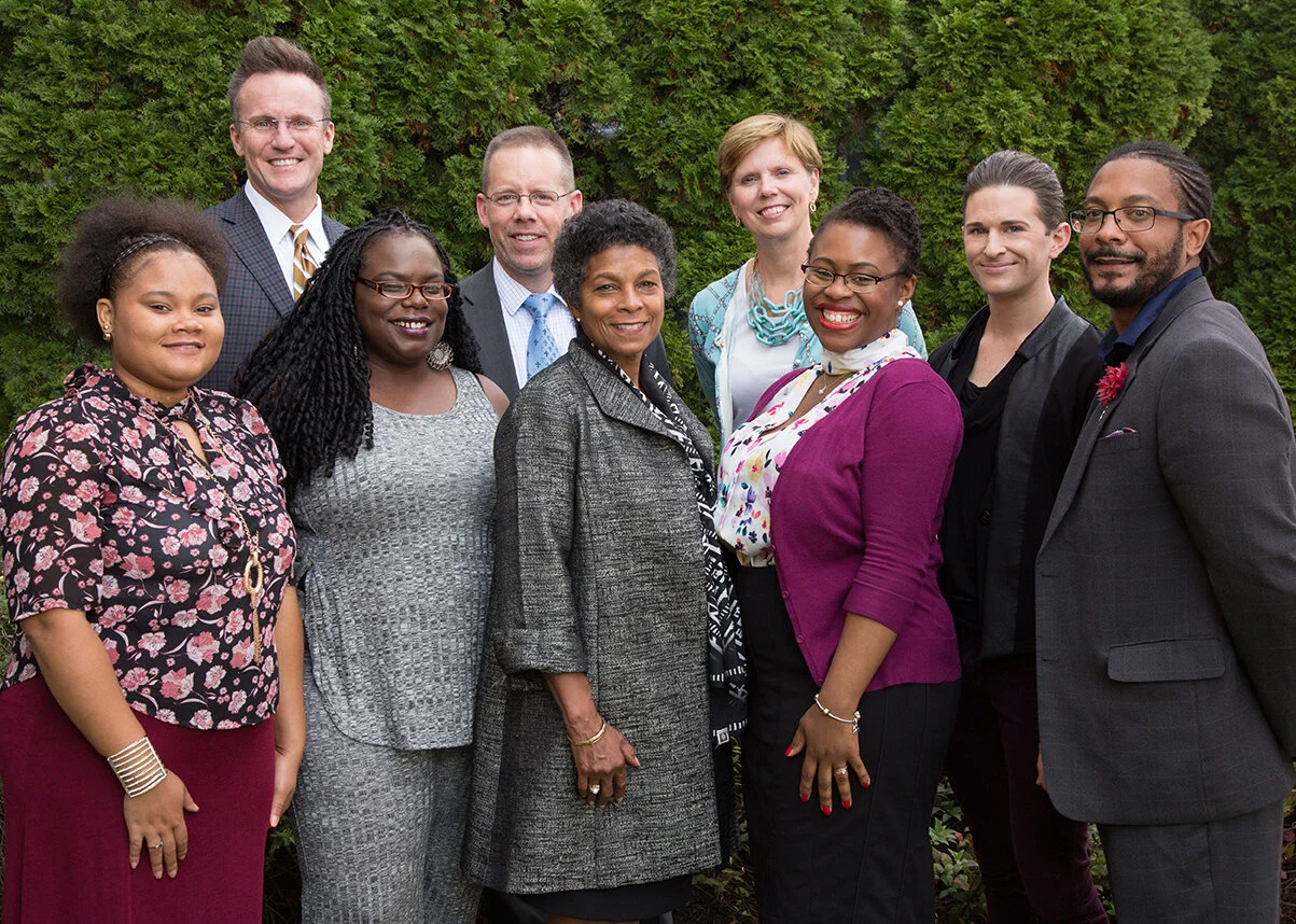 Photo of Louisville 2016 delegates with then RWJF President and CEO Risa Lavizzo-Mourey at the Culture of Health Prize Celebration in Princeton, NJ. Photo courtesy RWFJ. Delegates Left to Right: Patricia Blackshear, Theo Edmonds, Hannah Drake, Tony Peyton, Risa Lavizzo-Mourey, Alice Bridges, Brandy Kelly Pryor, Josh Miller, Shelton McElroy.