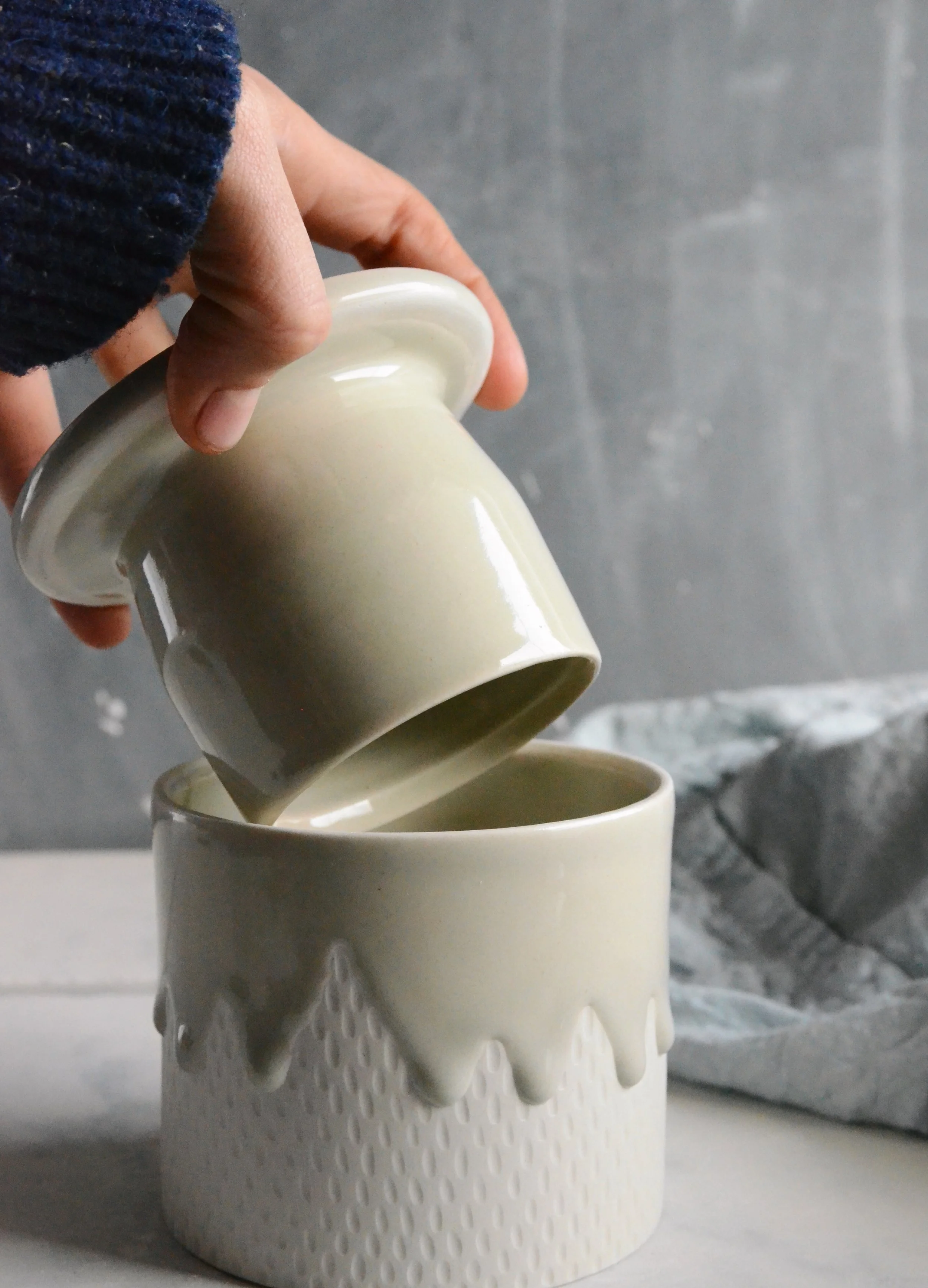 Preorder Warm Grey Carved Butter Keeper