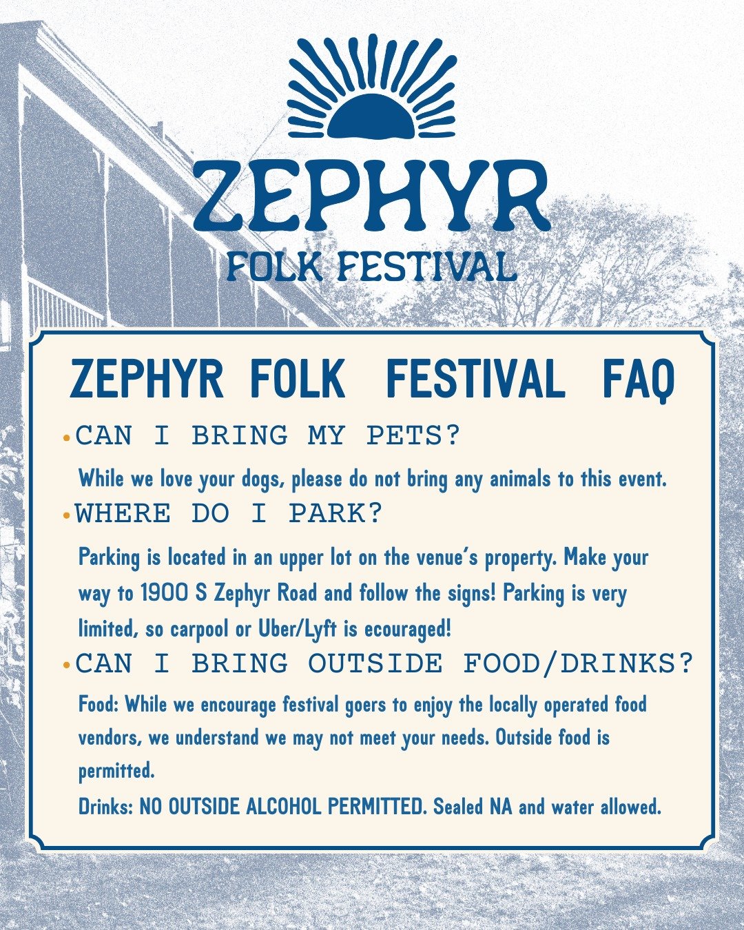 ❓YOU HAVE QUESTIONS❓ 

❗WE HAVE ANSWERS❗

Here are some details we think you should know going into this weekend at @zephyrfolkfest!

Have more questions? Feel free to send us a message. See you at the lake!