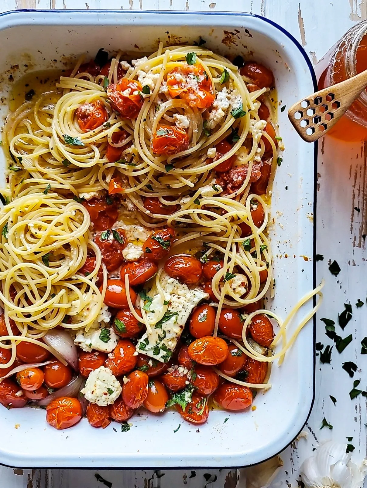 Roasted Cherry Tomato and Goat Milk Feta Fettuccine 