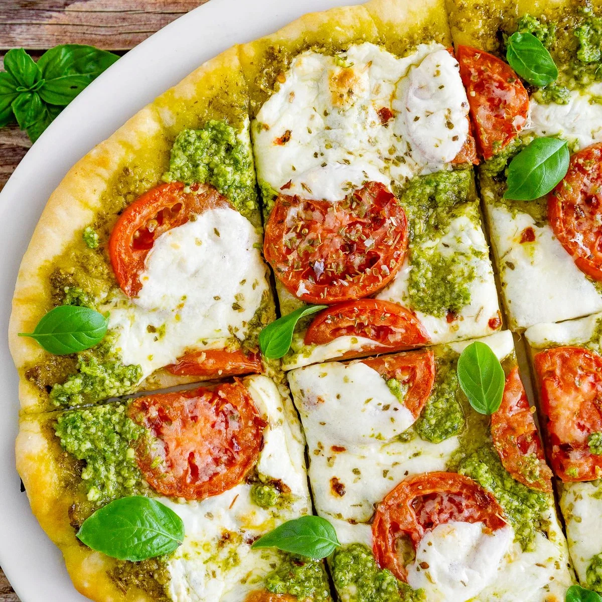 Easy Pesto Pizza with Fresh Tomatoes &amp; Farmstead Mozzarella