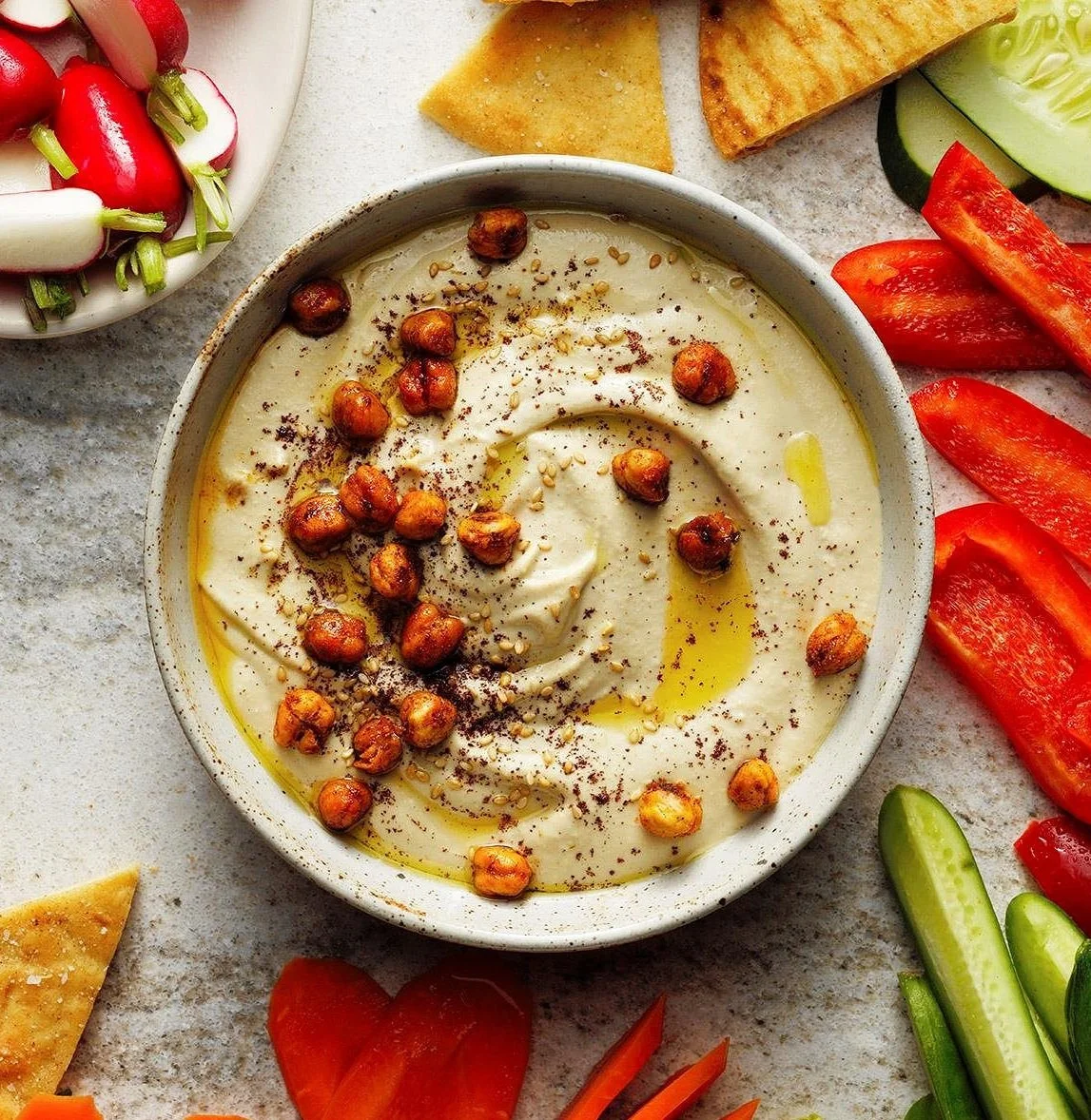 Classic Mediterranean Hummus (Low-Fat Variation Included)