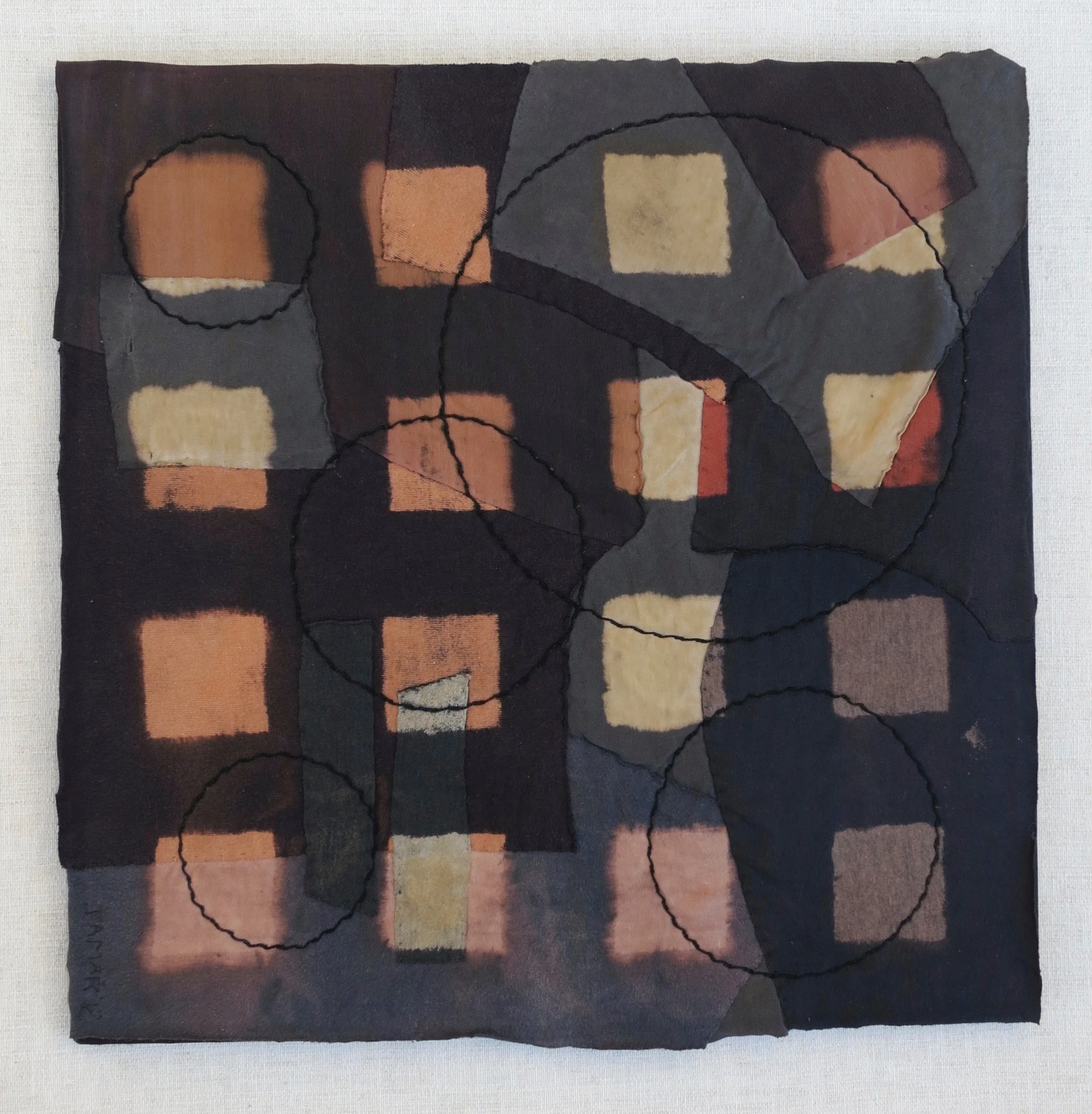 Black T Boro: Squares 20" x 20" Cotton t-shirts collaged, hand sewn and color manipulated.